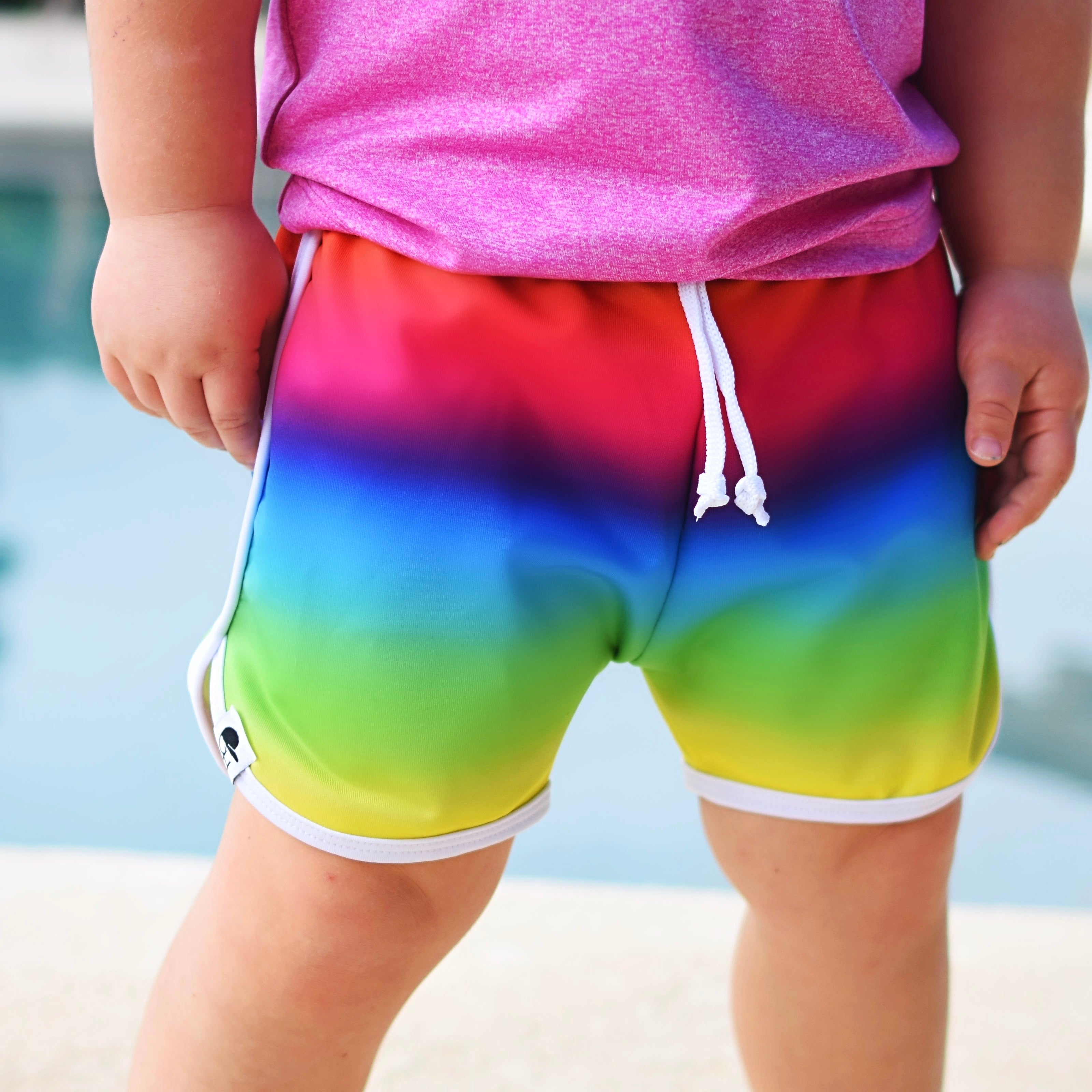 Rainbow Ombré Neon Spotfast™ Track Swim Shorts