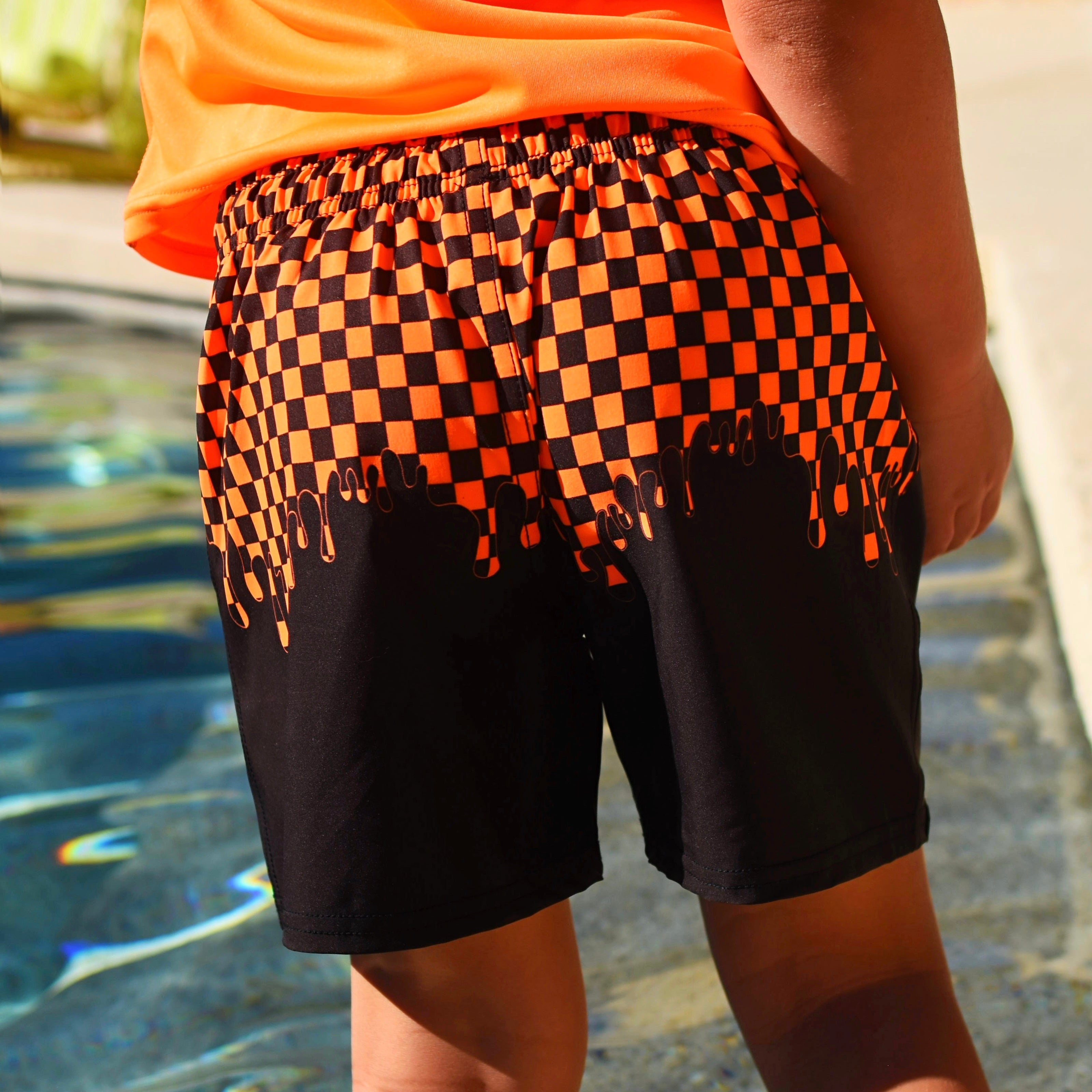 Neon Drip Check Spotfast™ Hybrid Swim Shorts