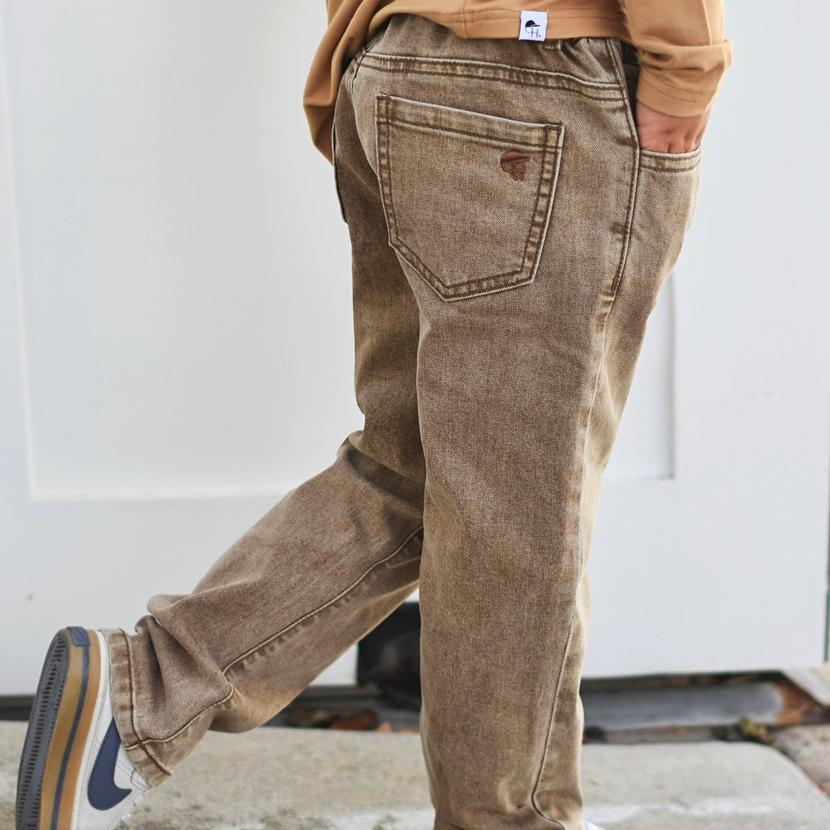 Khaki Acid Wash Relaxed Denim Jeans
