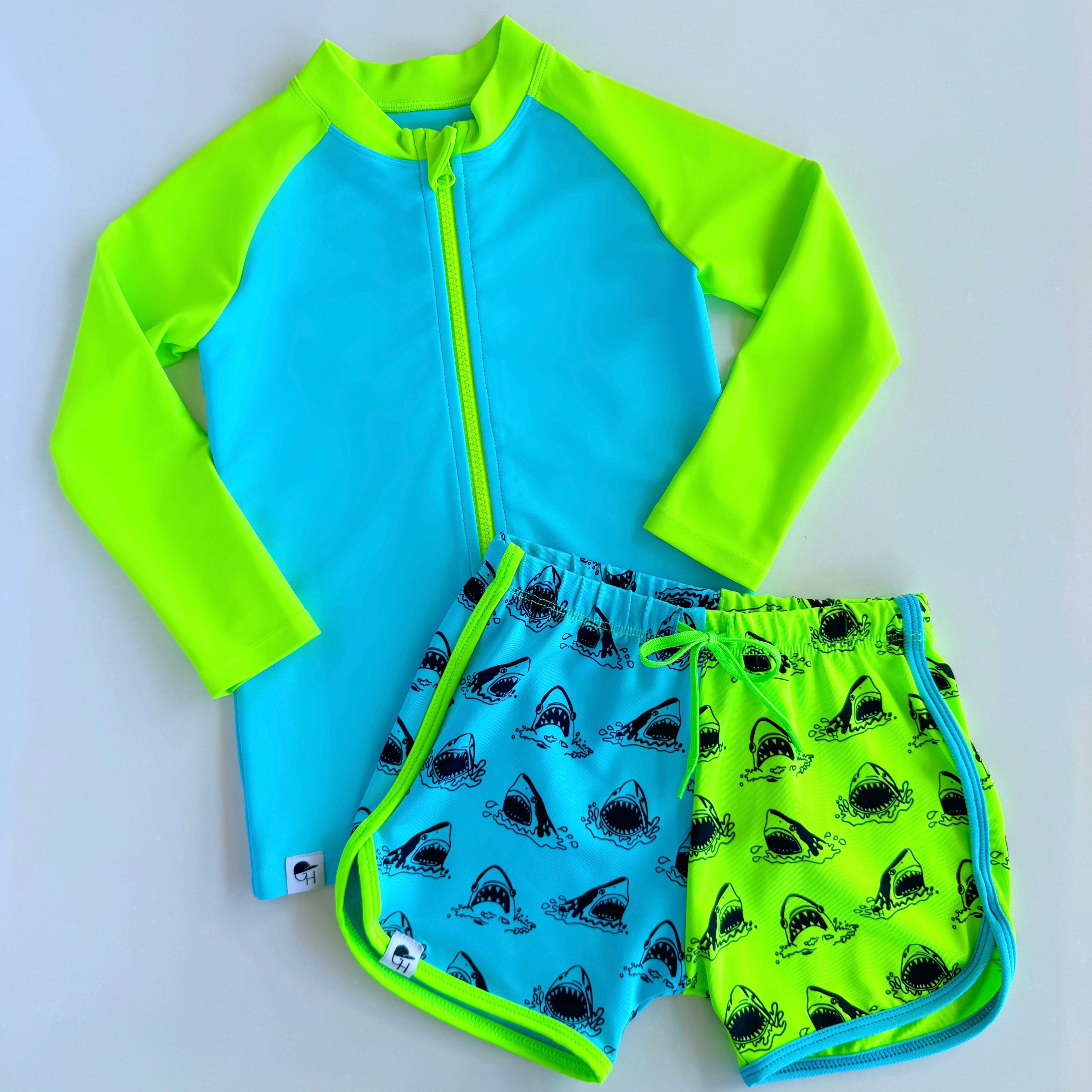 Neon Shark Color Block Spotfast™ Track Swim Shorts | High