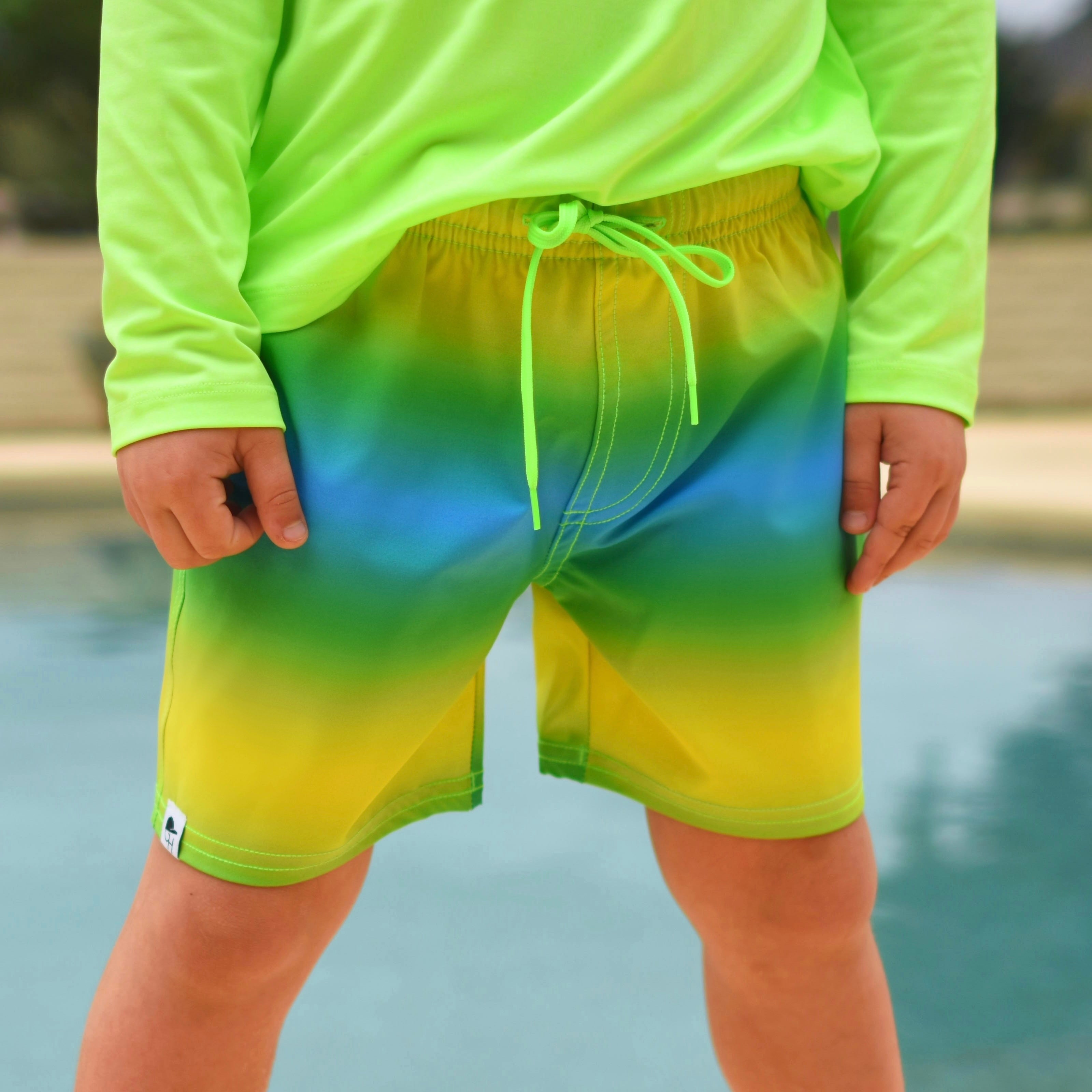 Green Ombré Spotfast™ Hybrid Swim Shorts