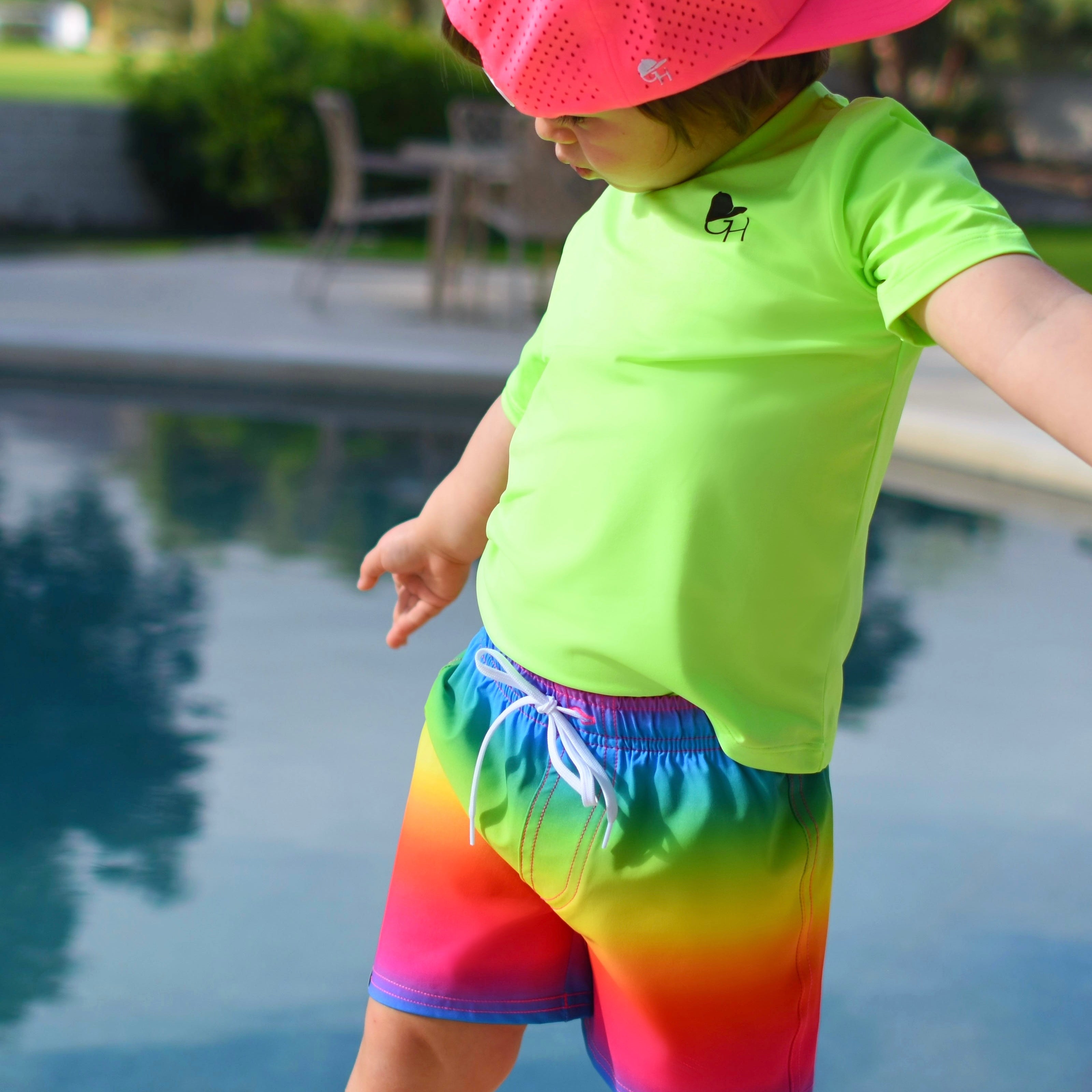 Rainbow Ombré Neon Spotfast™ Hybrid Swim Shorts