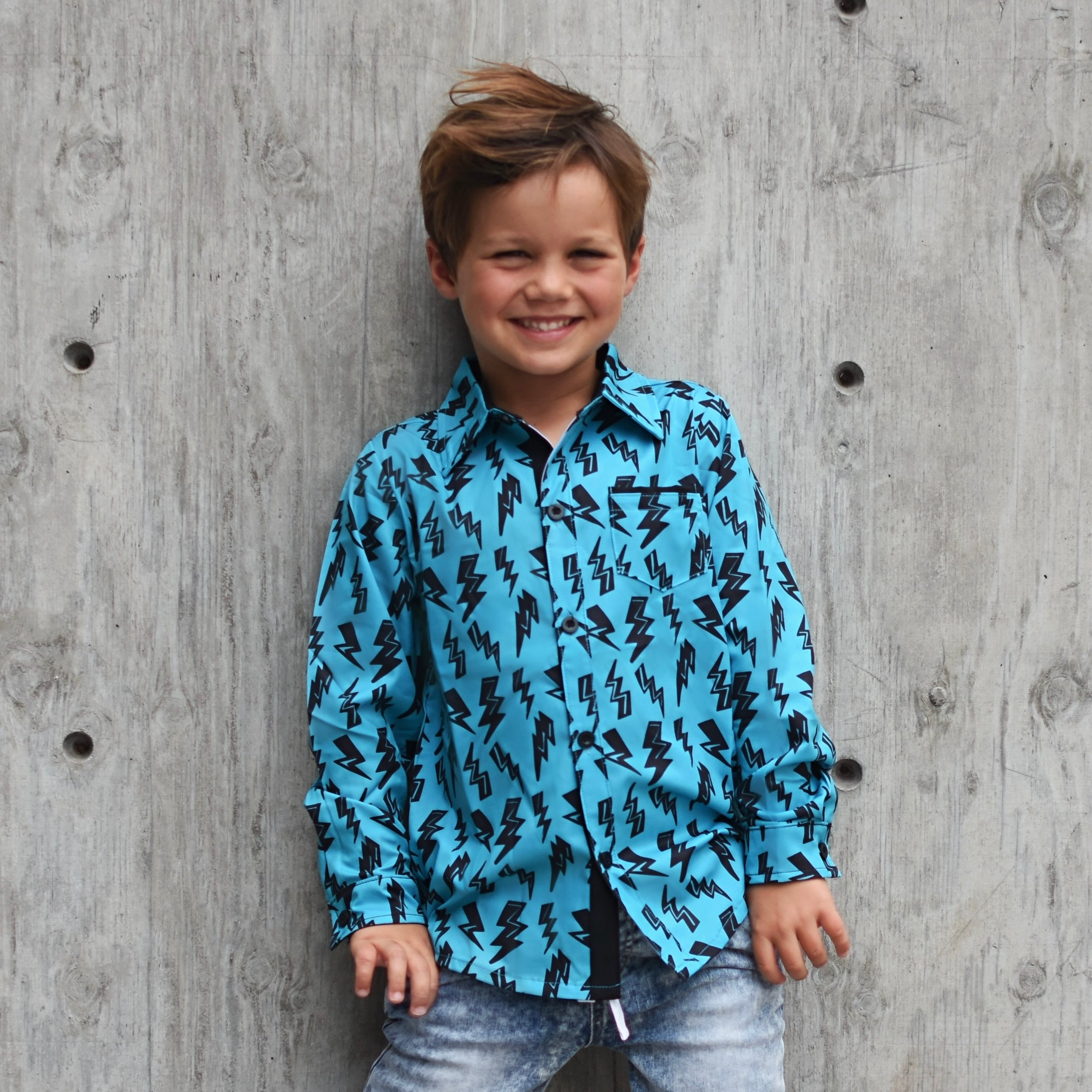 Blue Bolts Long Sleeve Collared Shirt