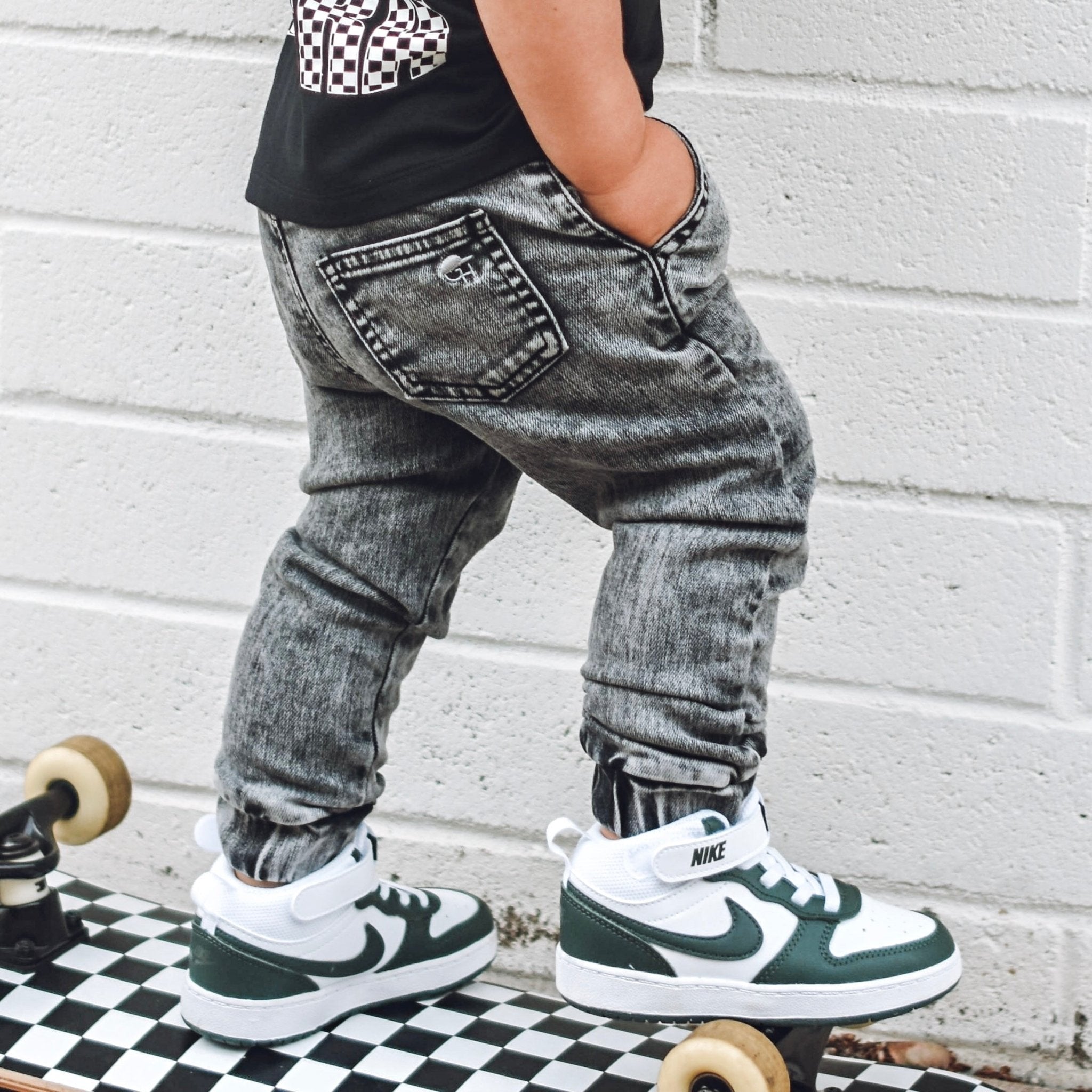 Acid Wash Denim Jogger Pants