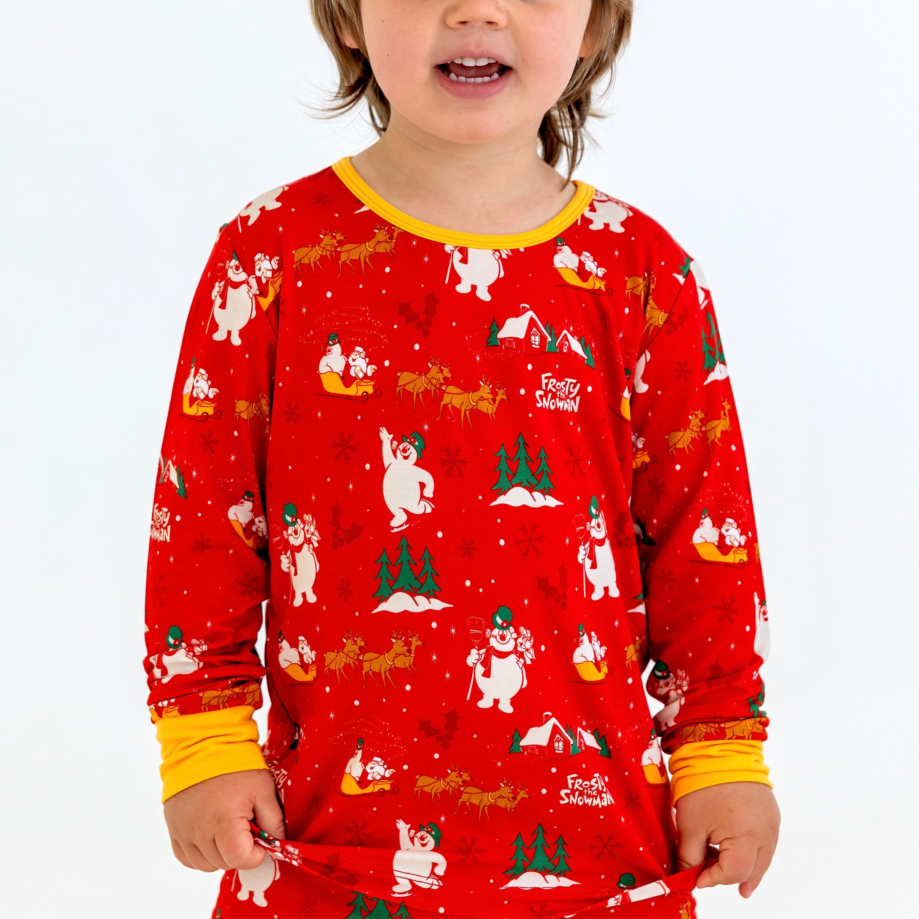 Red Frosty The Snowman Bamboo Long Sleeve Pajamas