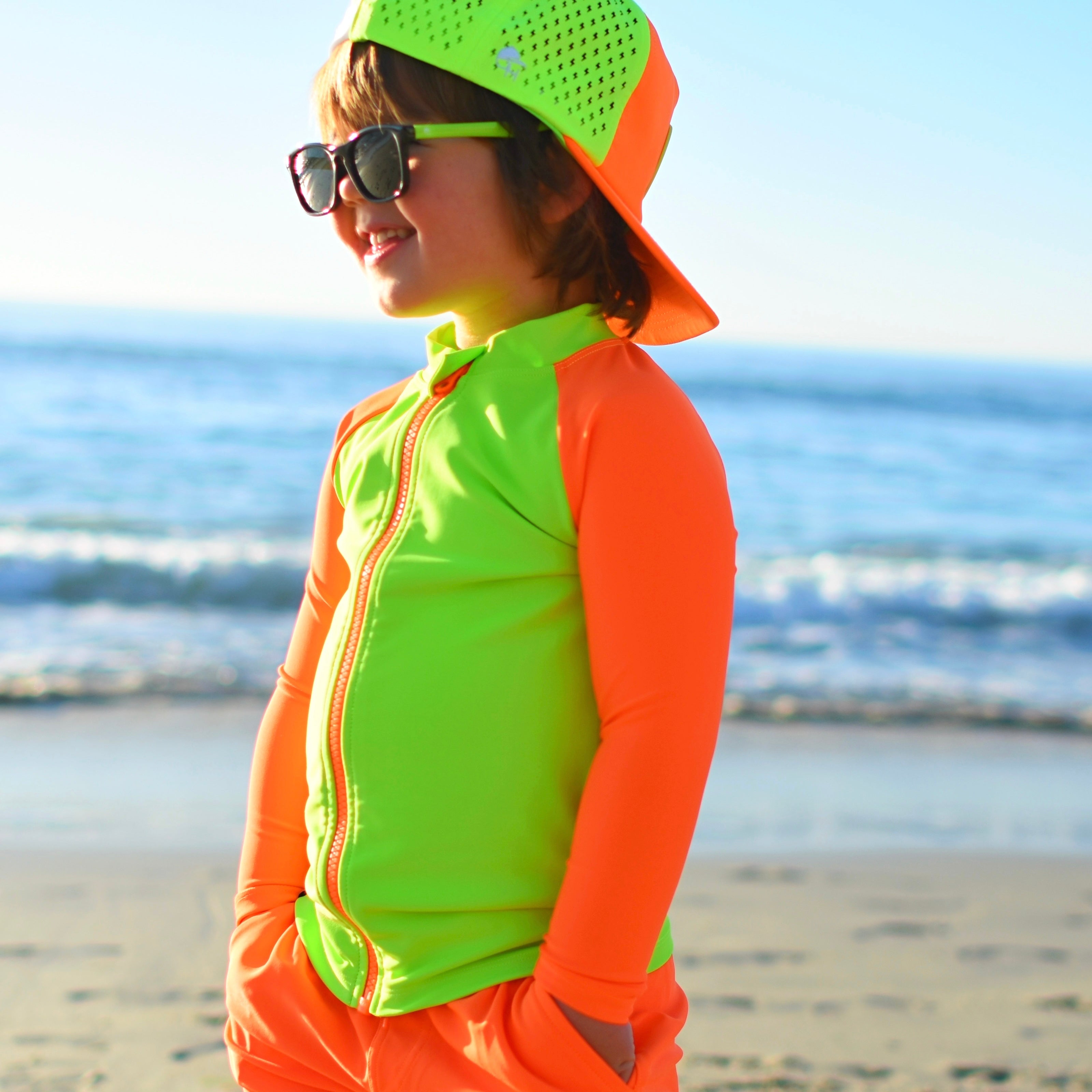 Neon Spotfast™ Color Block Zip Swim Shirt