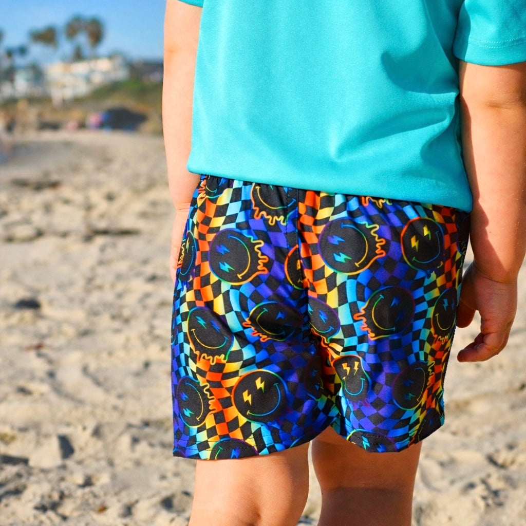 Smiley Rainbow Check Hybrid Swim Shorts