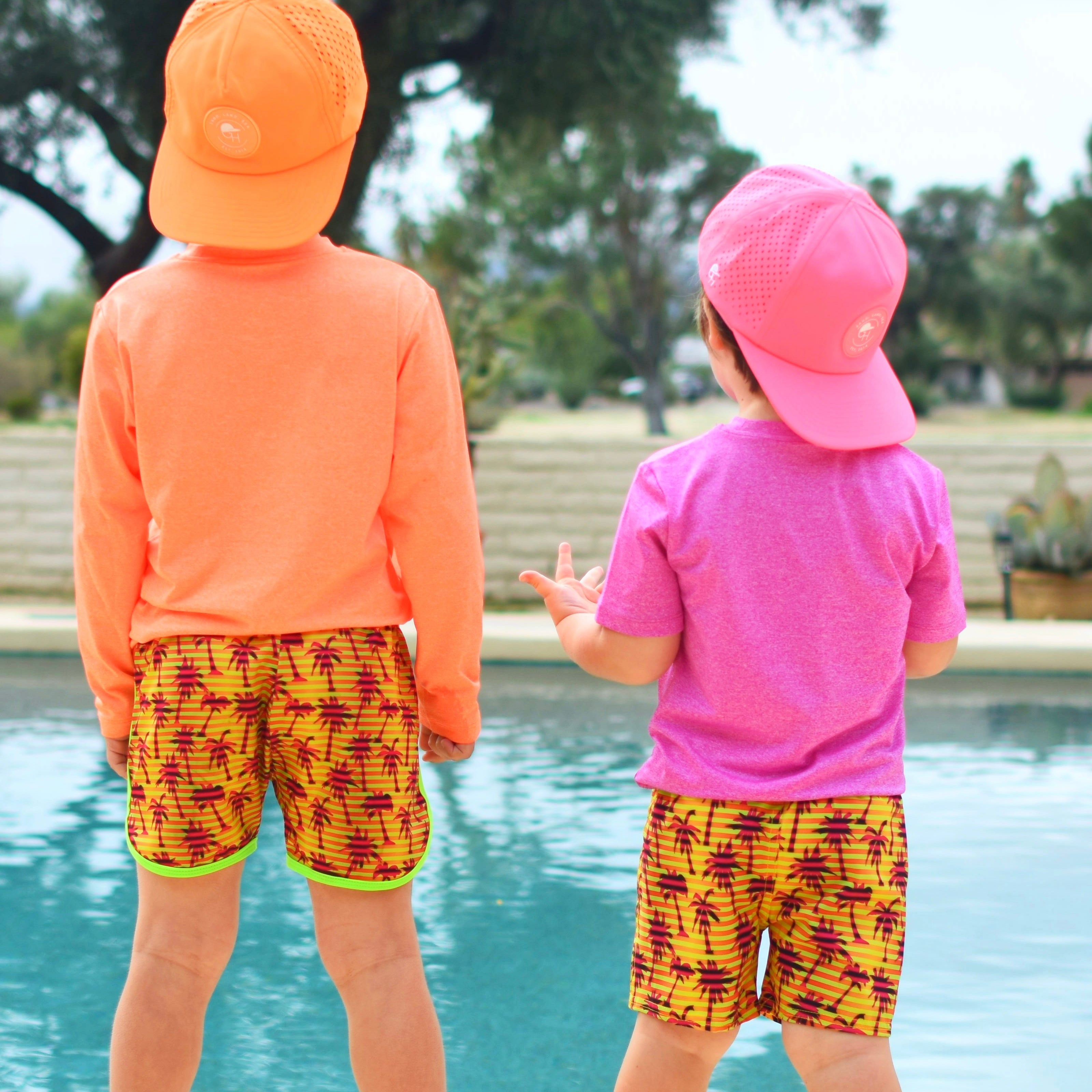 Neon Stripe Palm Spotfast™ Track Swim Shorts