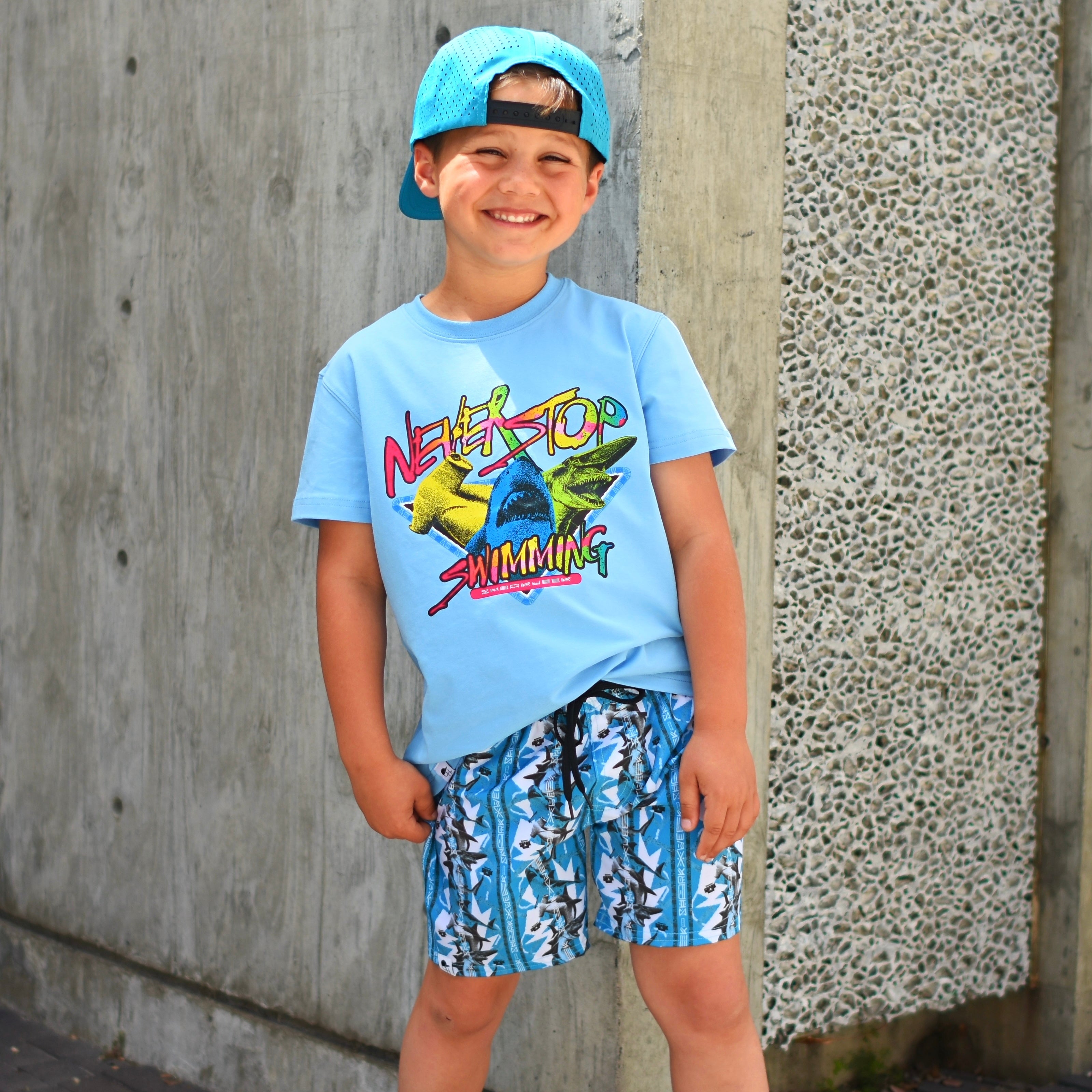 Shark Week Blue Stripe Hybrid Swim Shorts