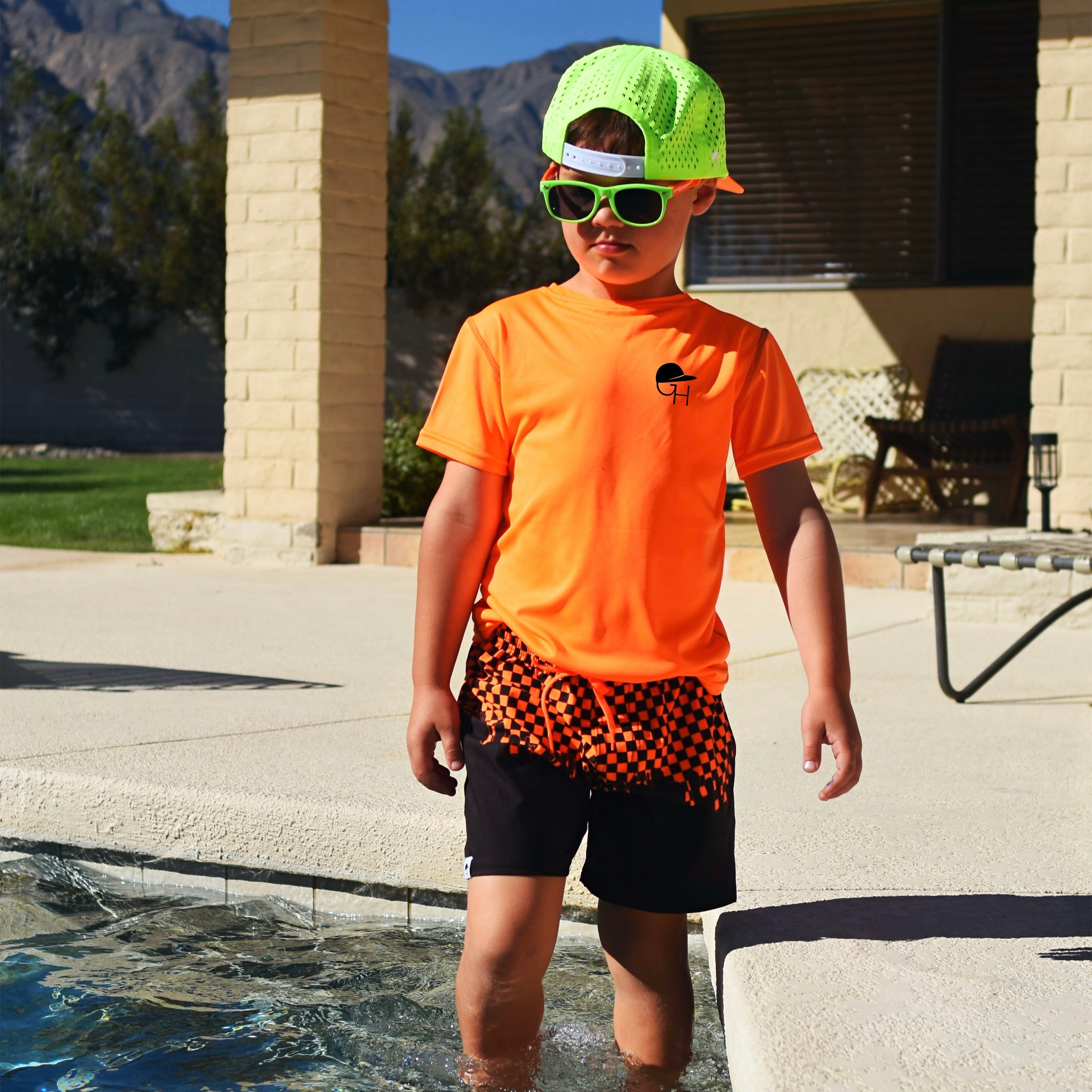 Neon Drip Check Spotfast™ Hybrid Swim Shorts