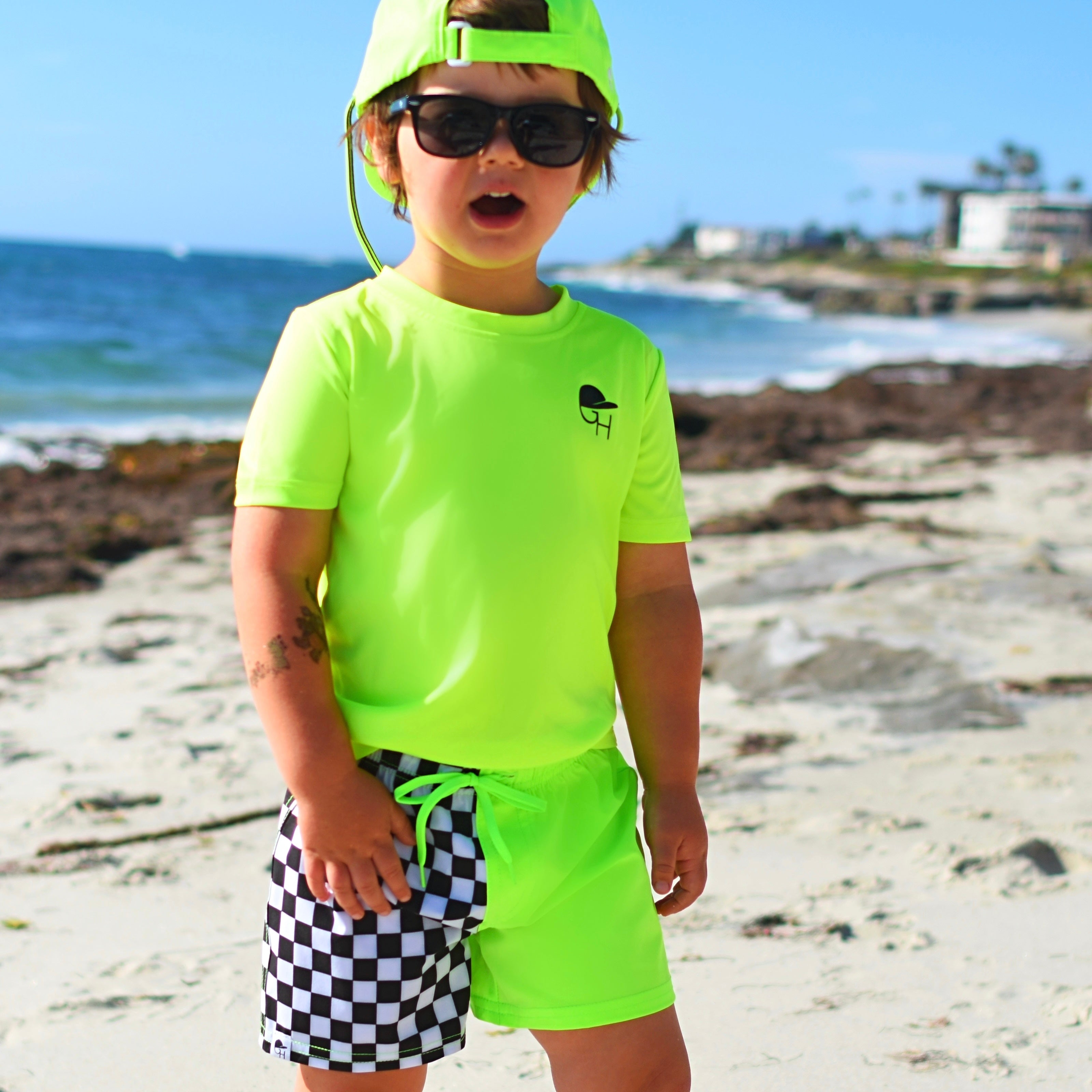 Check Block Neon Spotfast™ Hybrid Swim Shorts