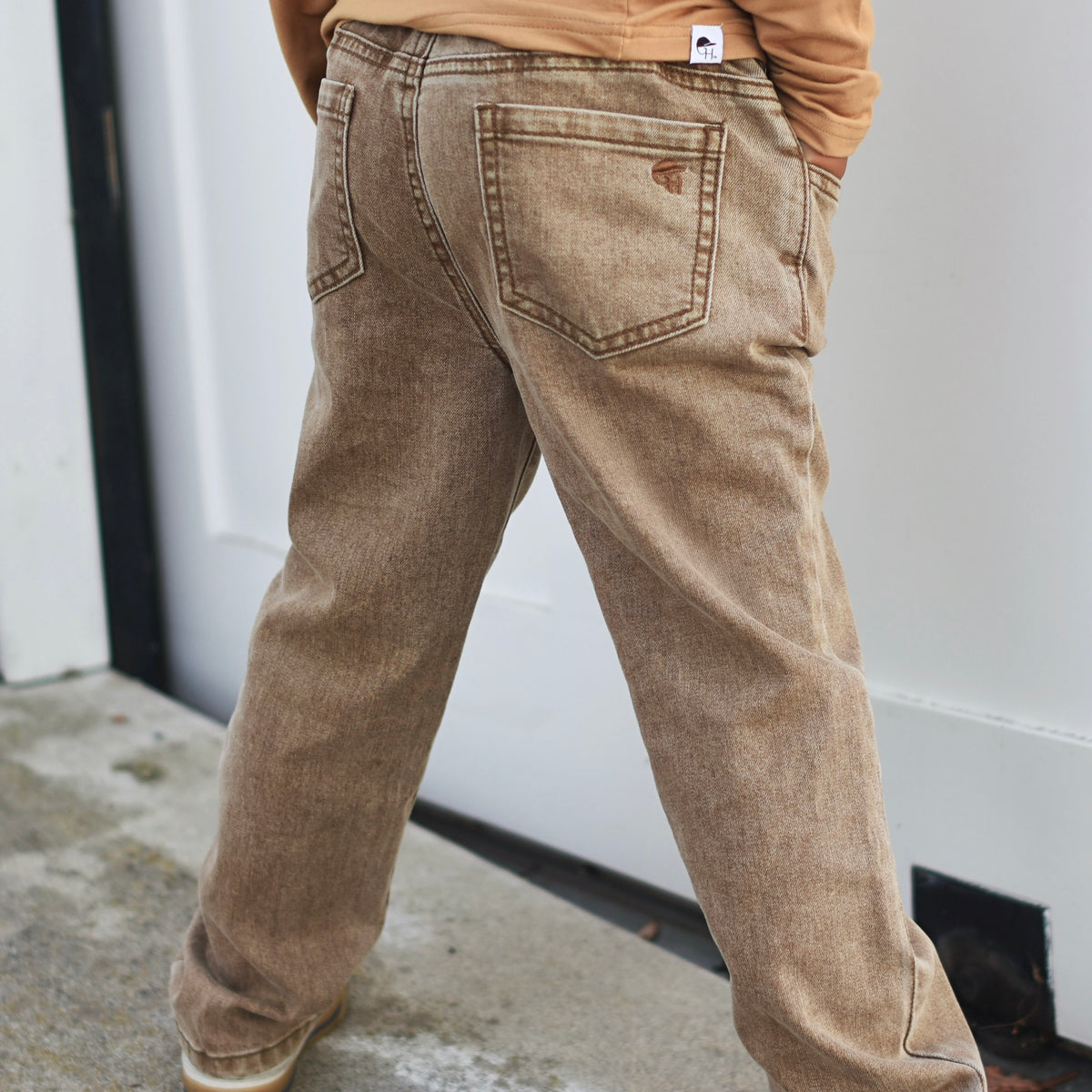 Khaki Acid Wash Relaxed Denim Jeans