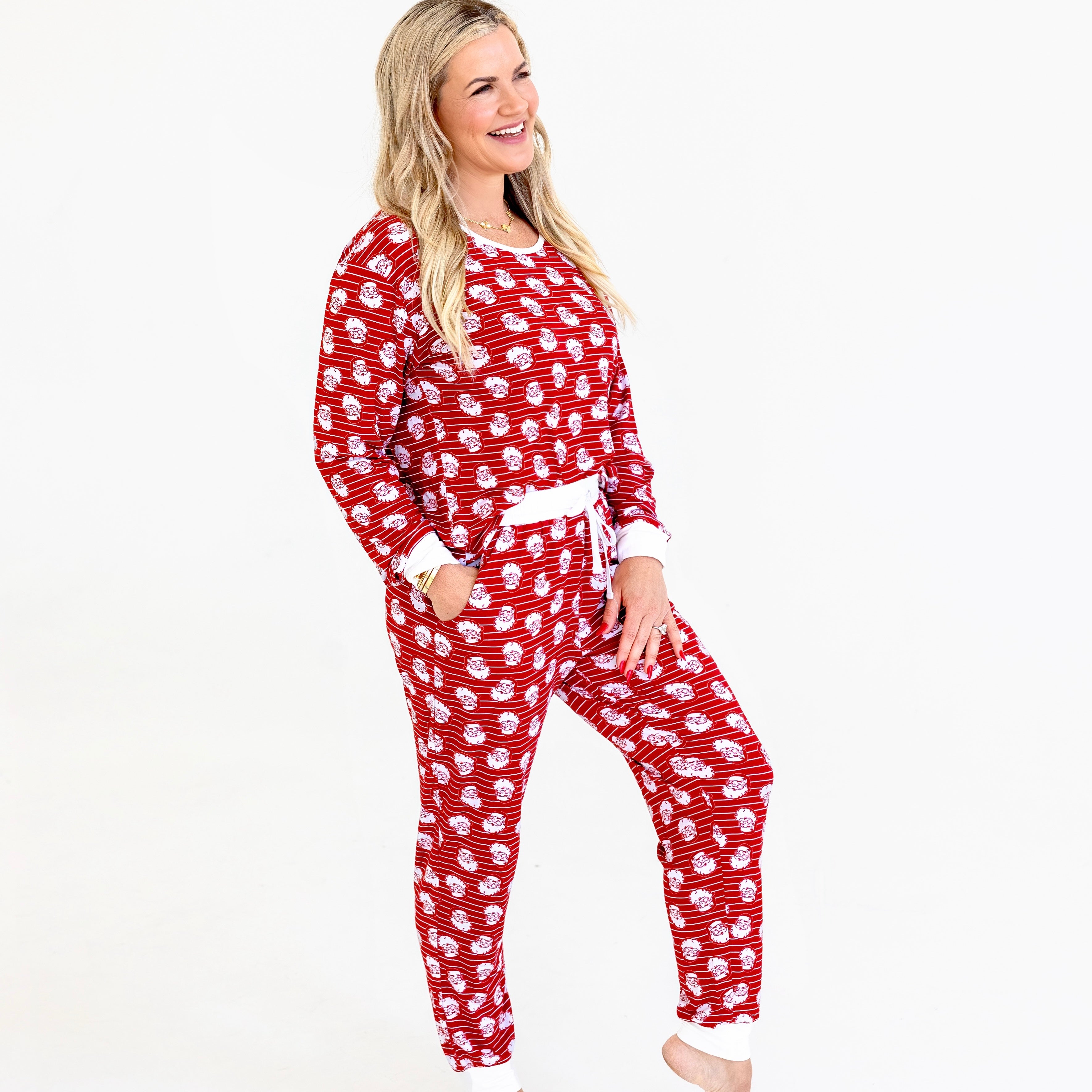 Santa Stripe Adult Bamboo Pajamas