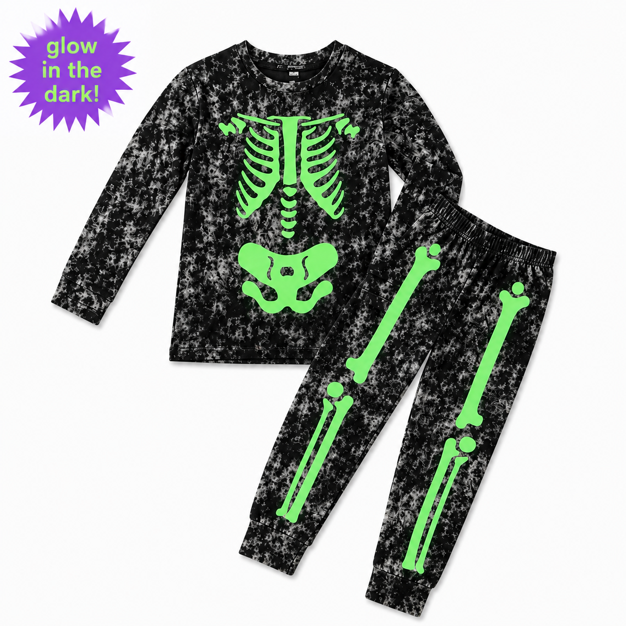 Glow in the Dark Tie-Dye Bamboo Long Sleeve Pajamas