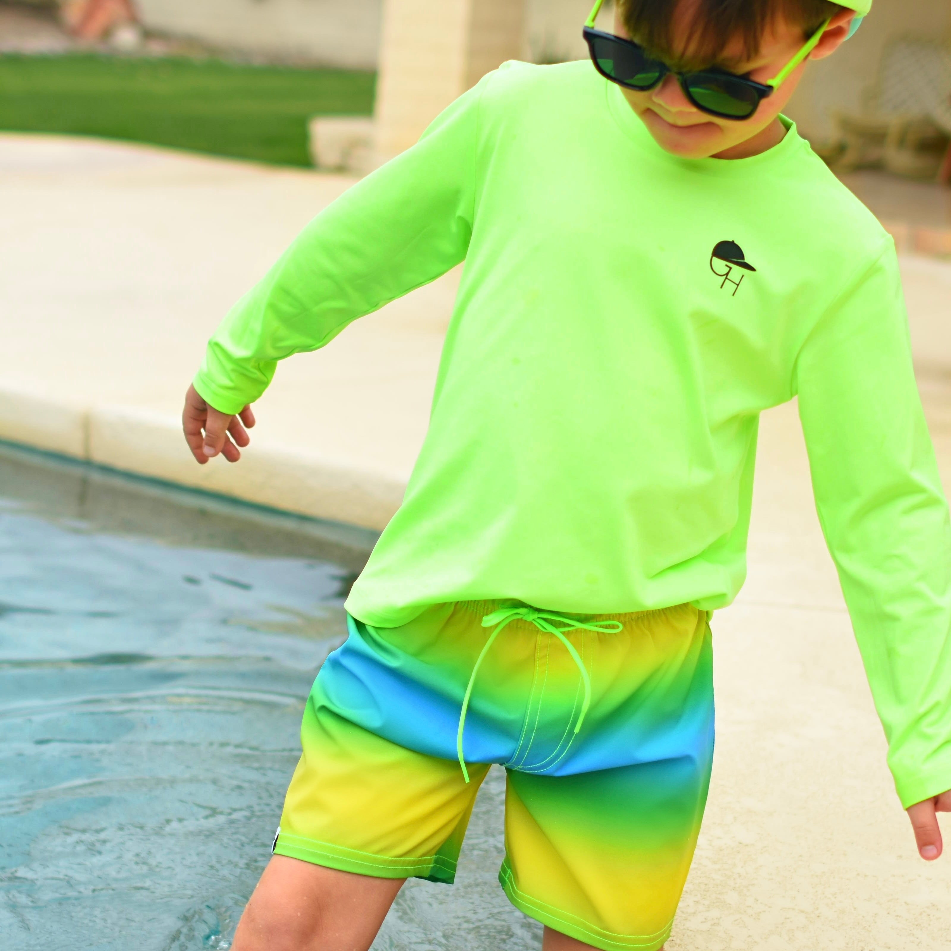 Green Ombré Spotfast™ Hybrid Swim Shorts