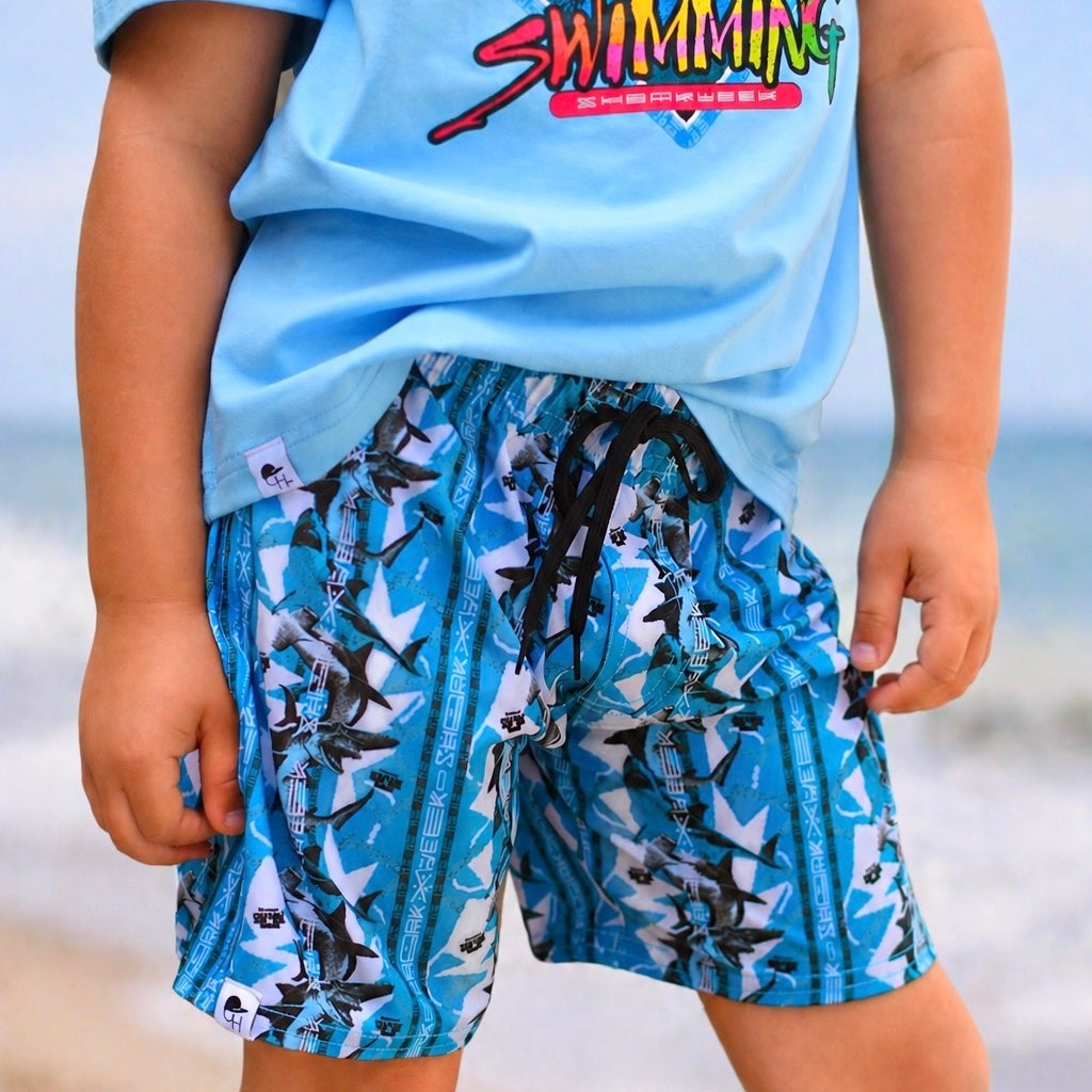 Shark Week Blue Stripe Hybrid Swim Shorts