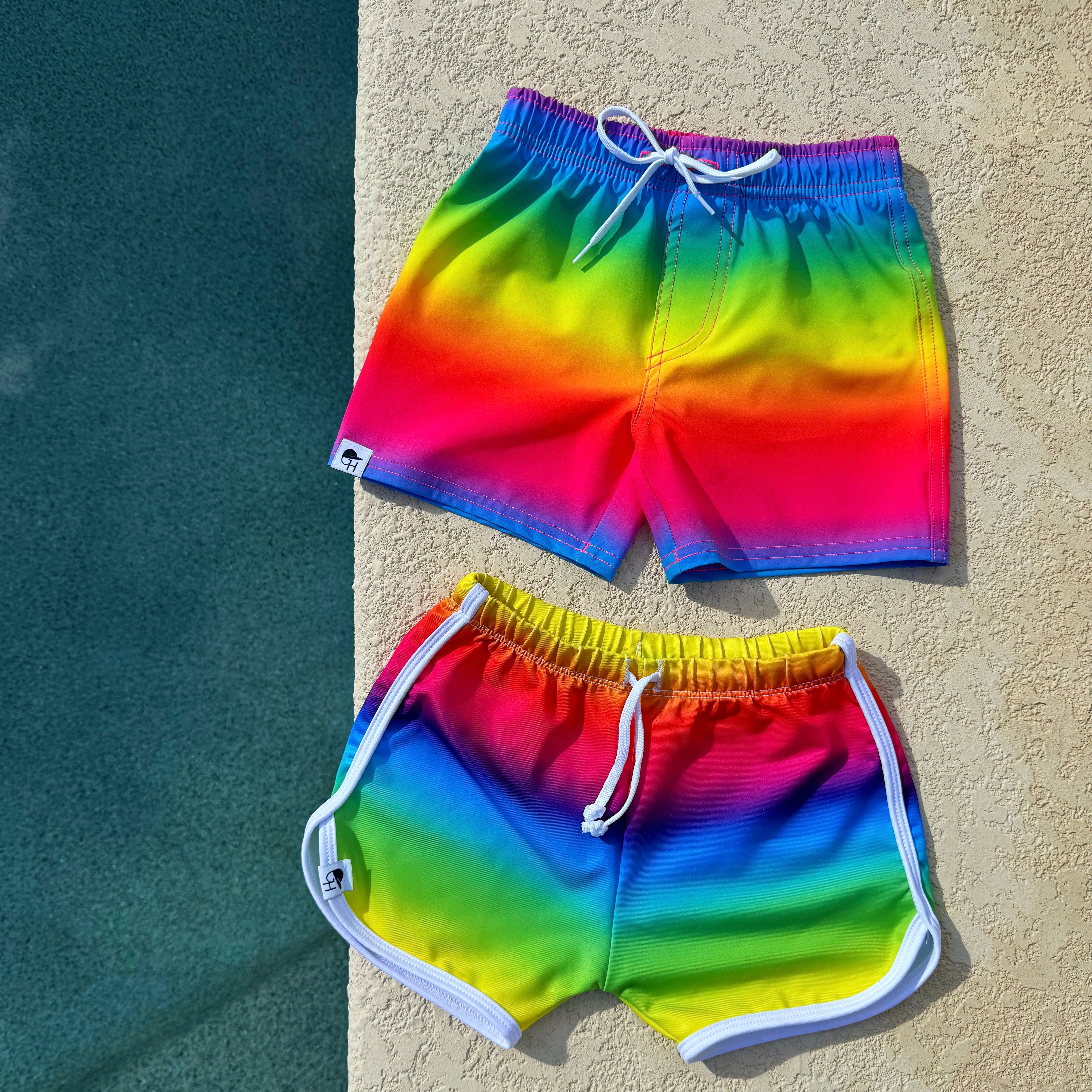 Rainbow Ombré Neon Spotfast™ Track Swim Shorts