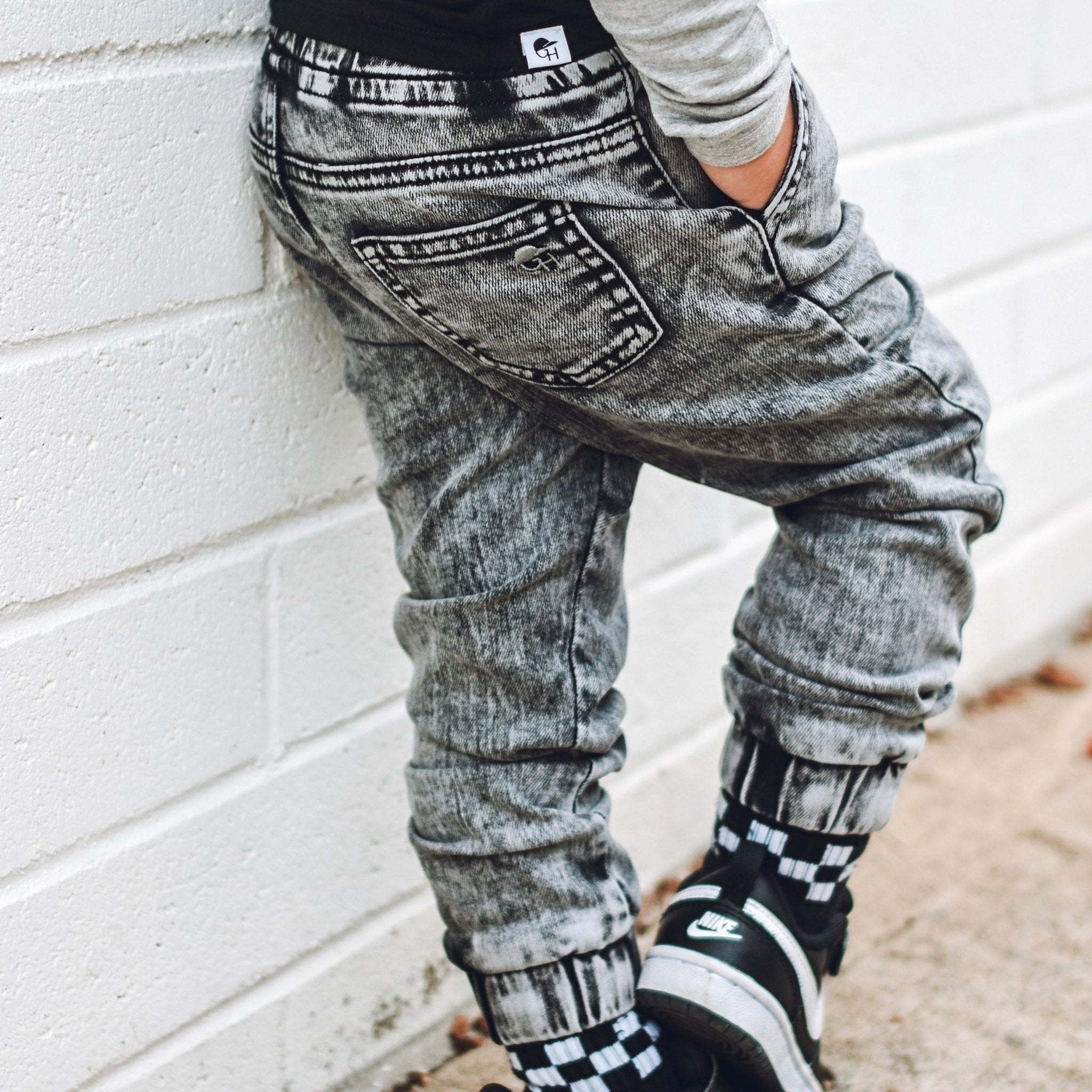 Acid Wash Denim Jogger Pants
