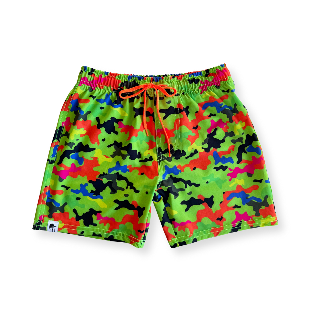 Green Neon Camo Spotfast™ Hybrid Swim Shorts | Boys Swim Shorts