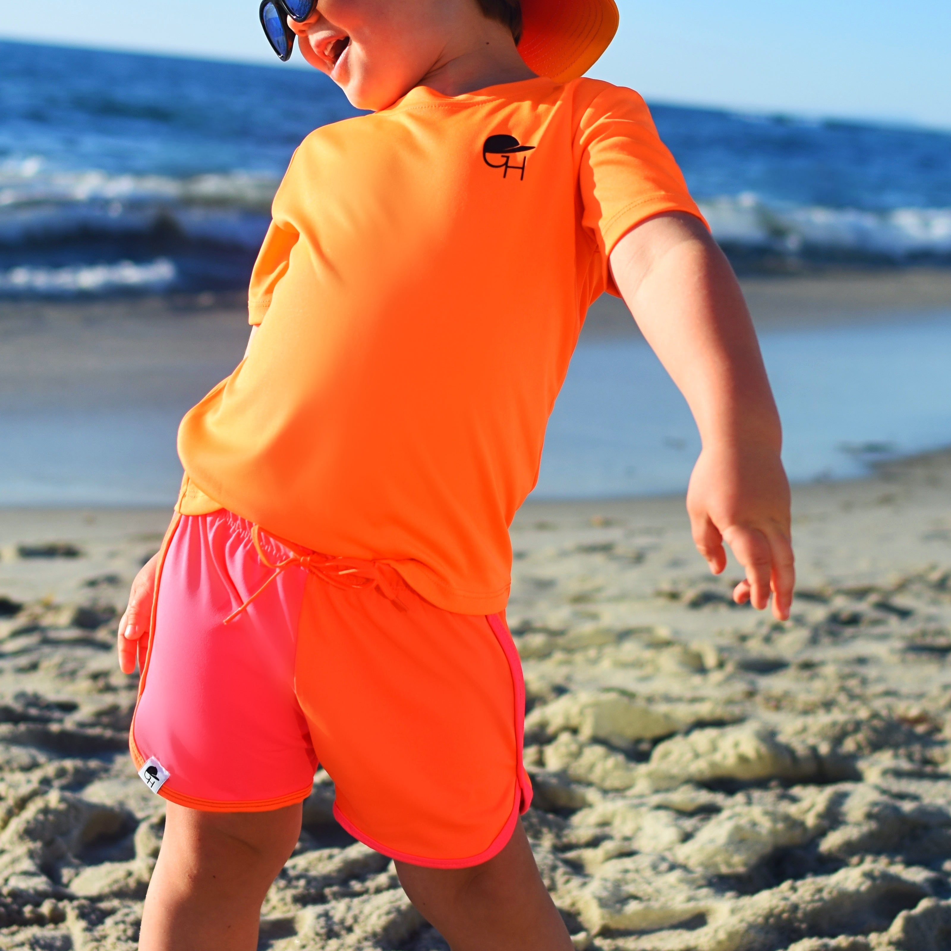 Pink Orange Spotfast™ Track Swim Shorts