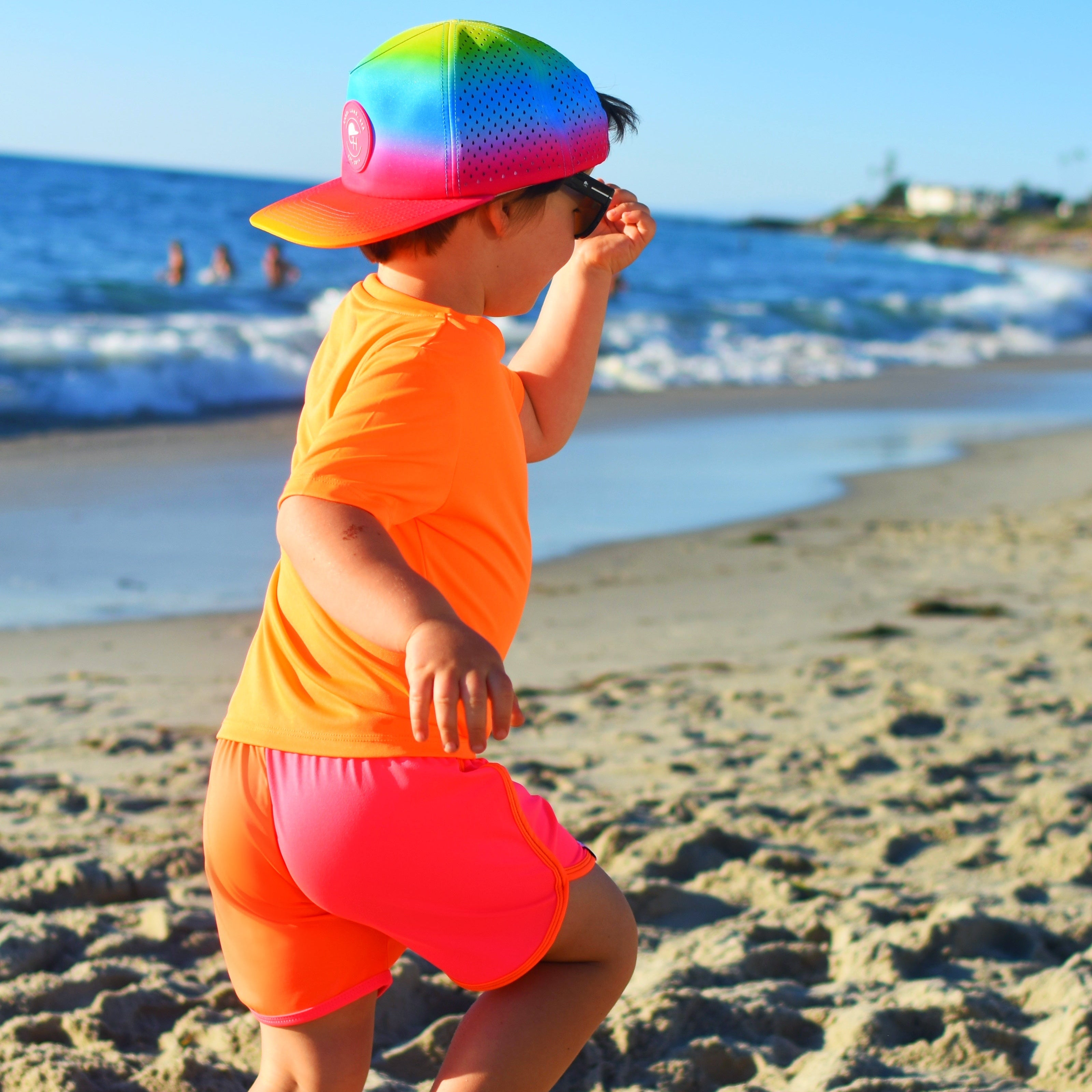 Pink Orange Spotfast™ Track Swim Shorts