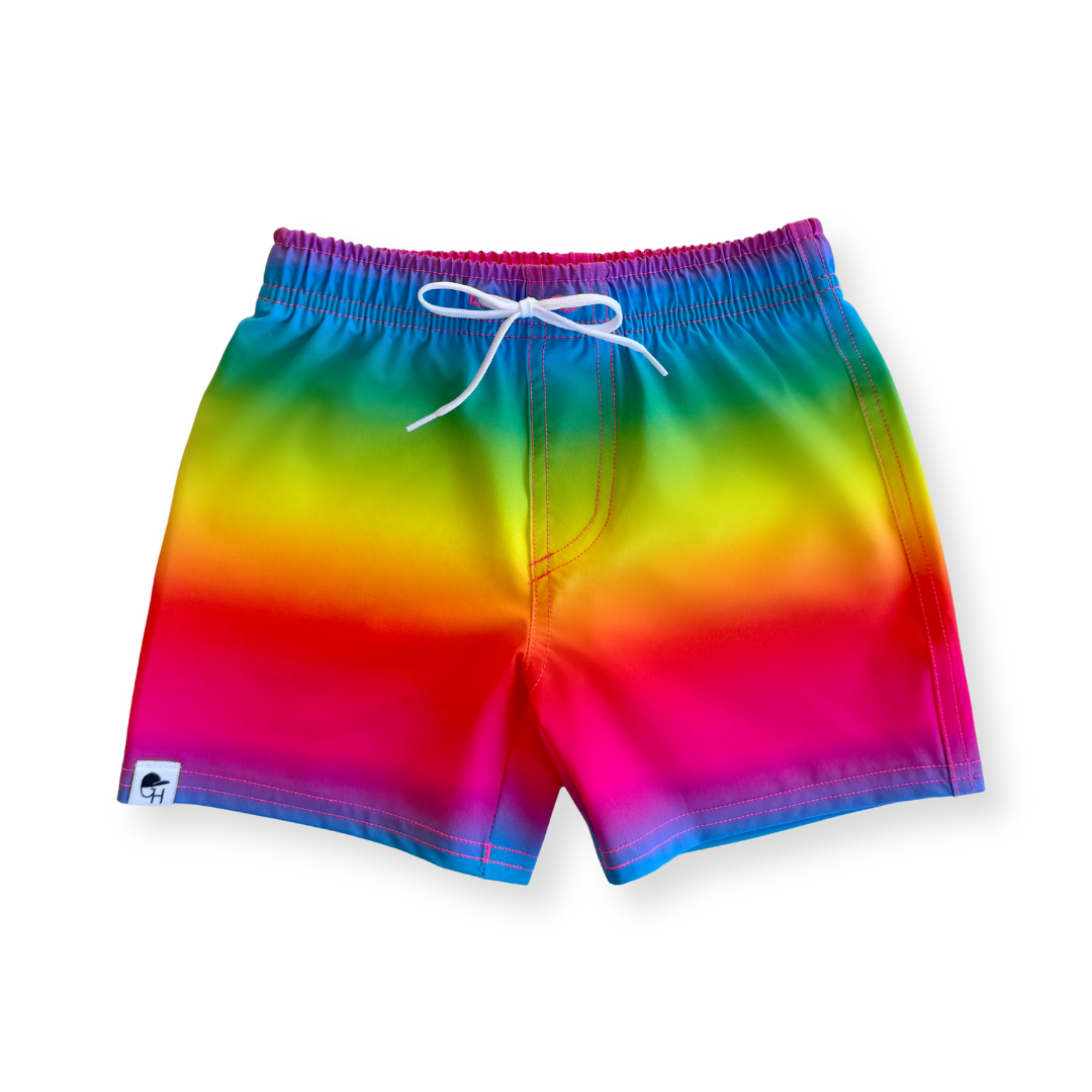 Rainbow Ombré Neon Spotfast™ Hybrid Swim Shorts