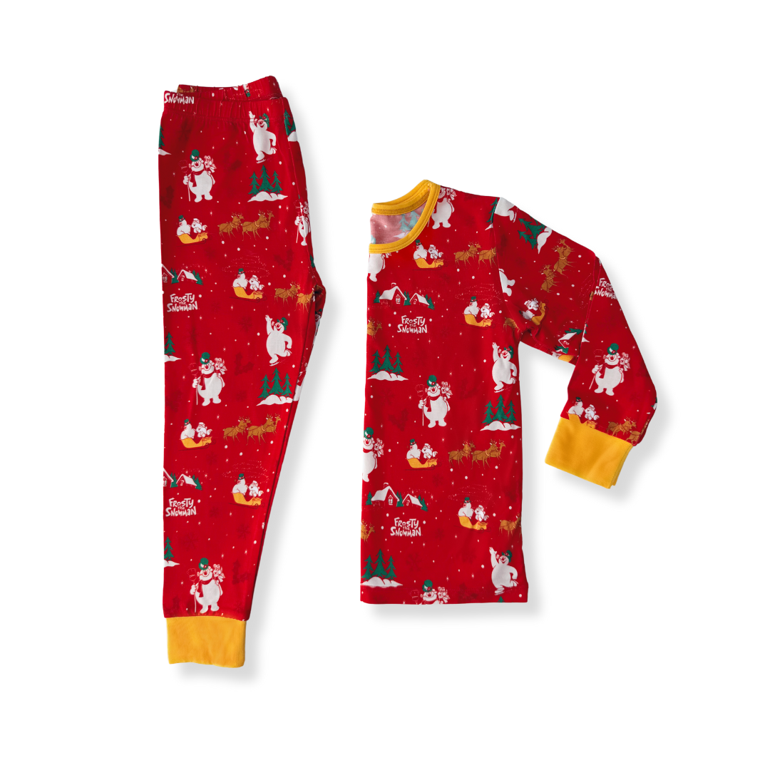 Red Frosty The Snowman Bamboo Long Sleeve Pajamas