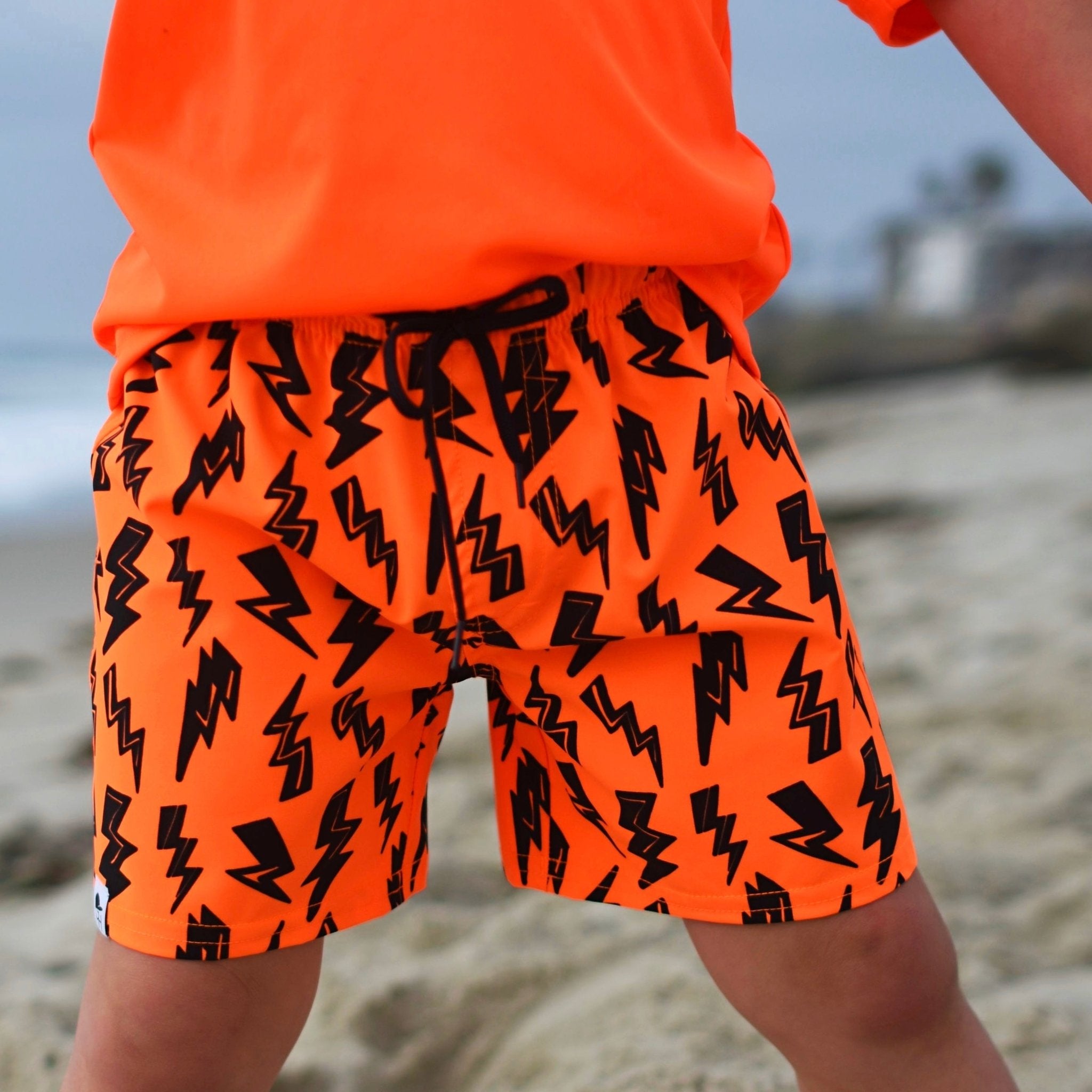 Neon Orange Bolt Hybrid Swim Shorts - George Hats