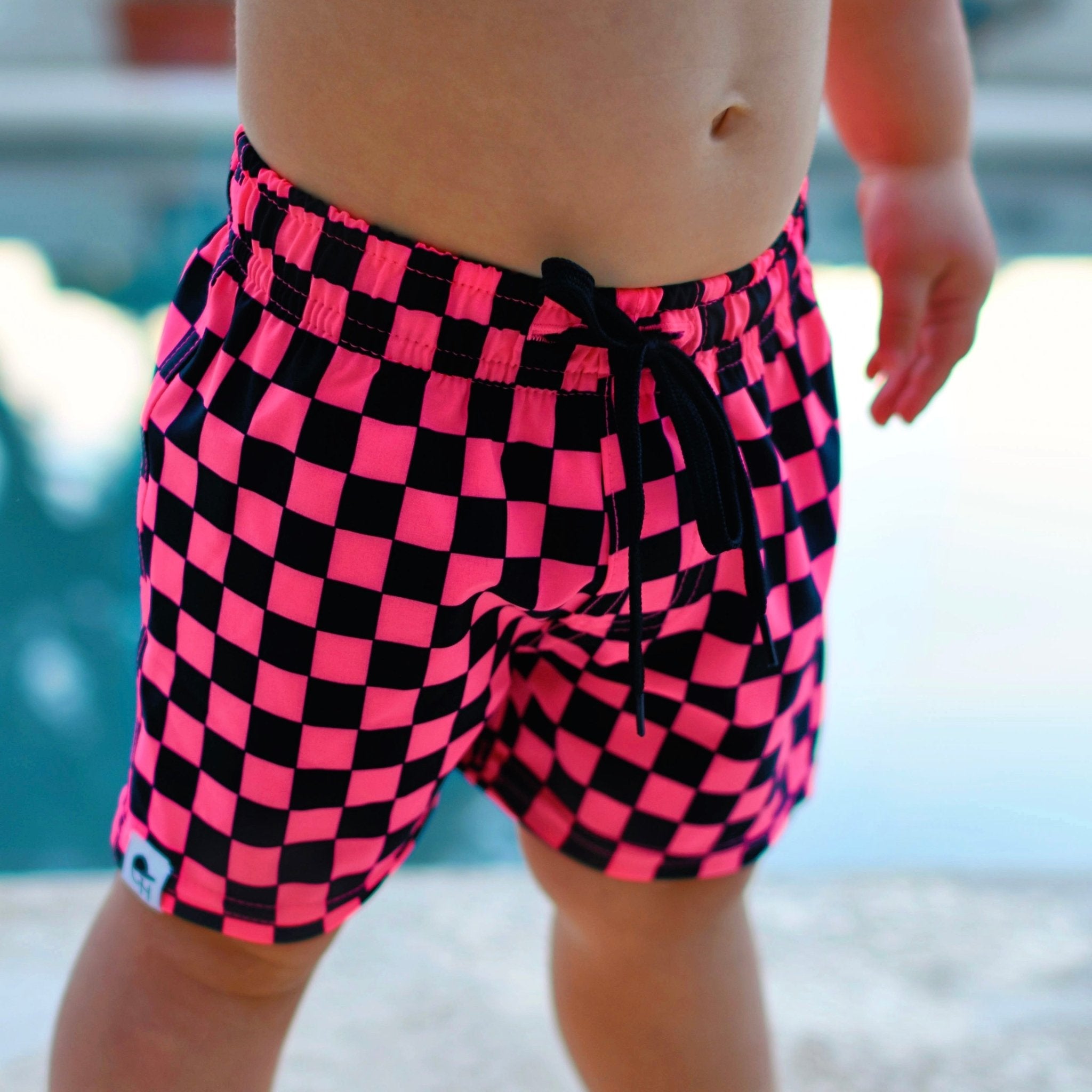 Neon Pink Check Hybrid Swim Shorts - George Hats