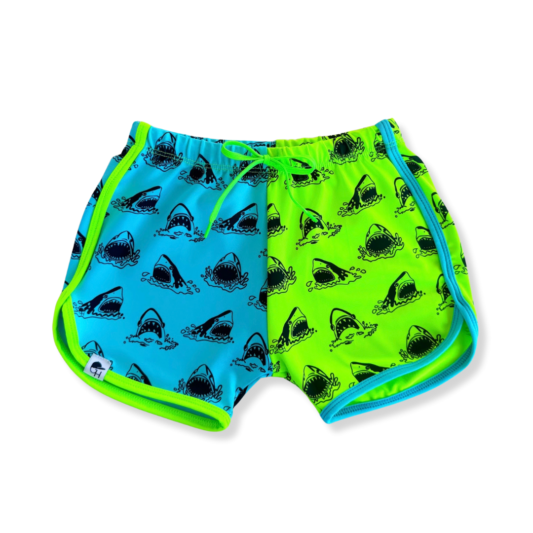 Neon Sharks Color Block Spotfast™ Track Swim Shorts