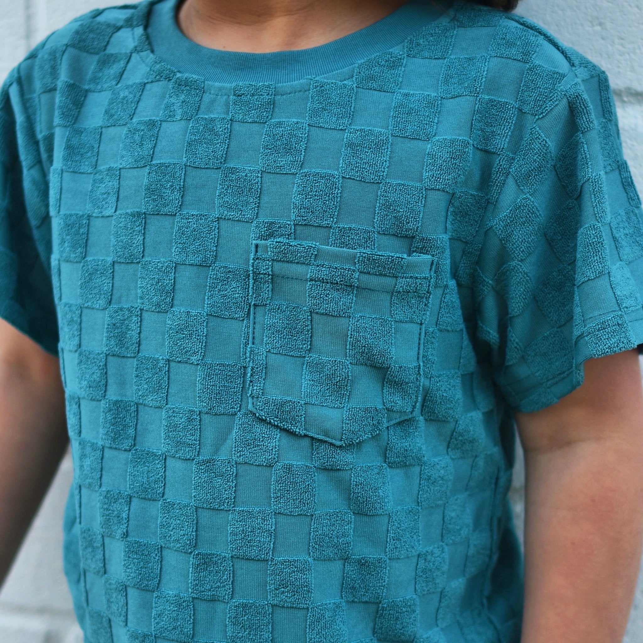 Teal Check Terry Pocket Tee - George Hats
