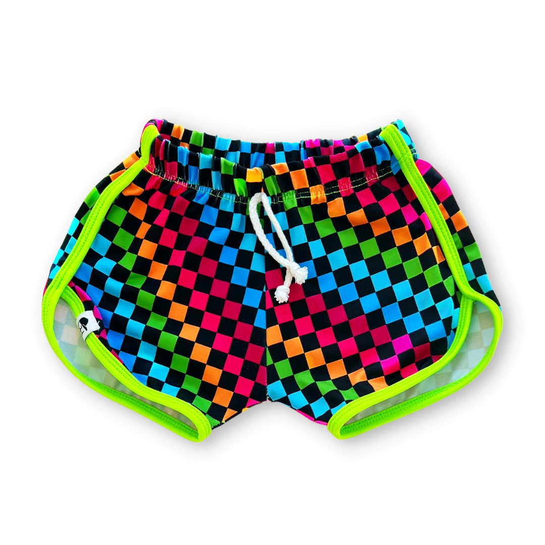 Neon Black Check Track Swim Shorts - George Hats