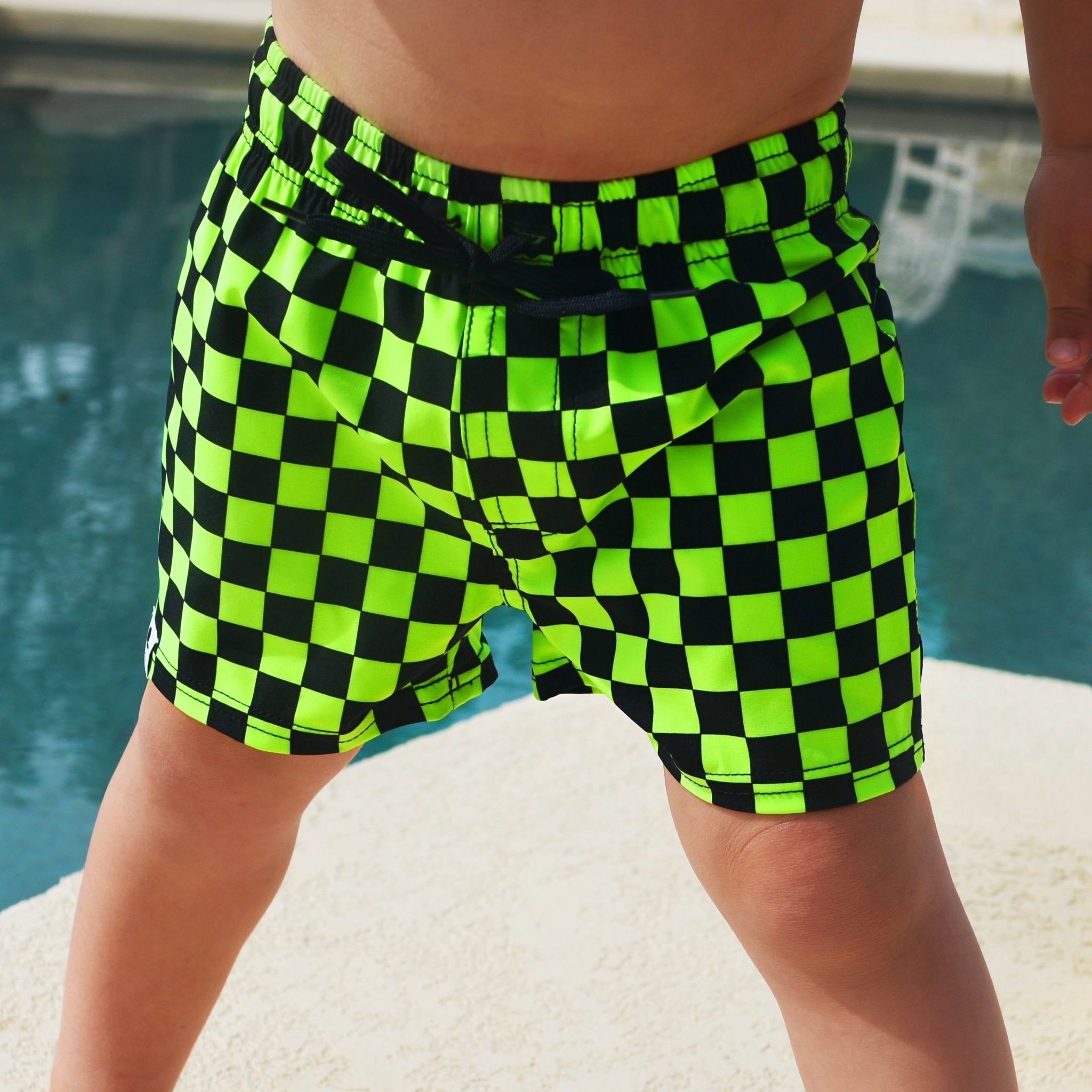 Neon Green Check Hybrid Swim Shorts - George Hats