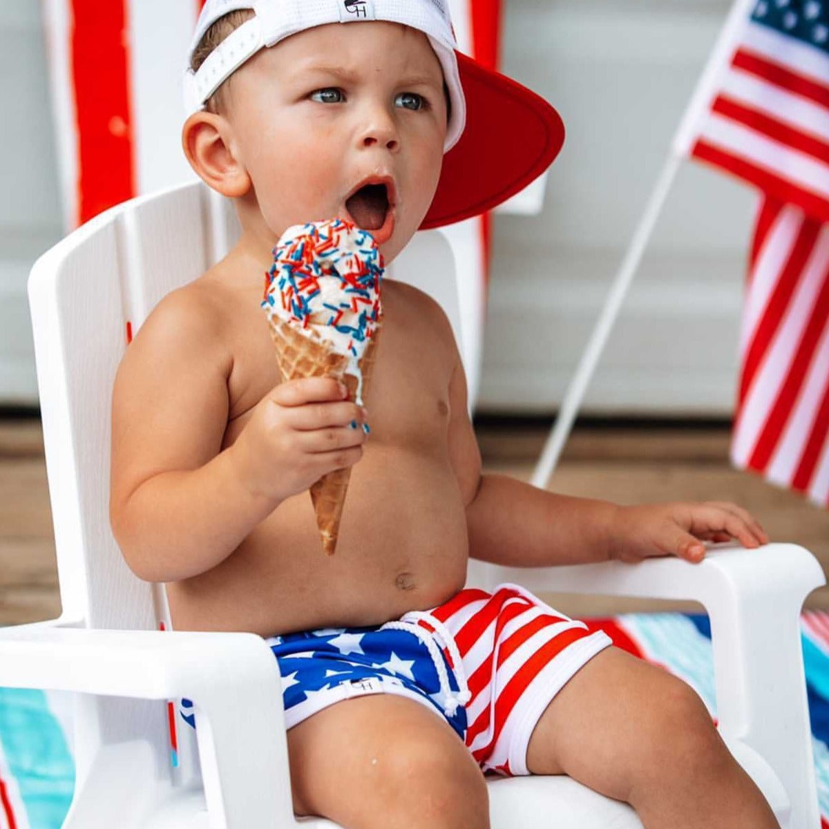 Stars and Stripes Track Swim Shorts - George Hats