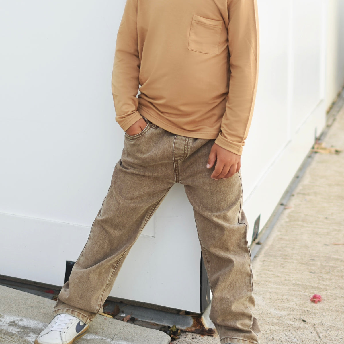 Khaki Acid Wash Relaxed Denim Jeans