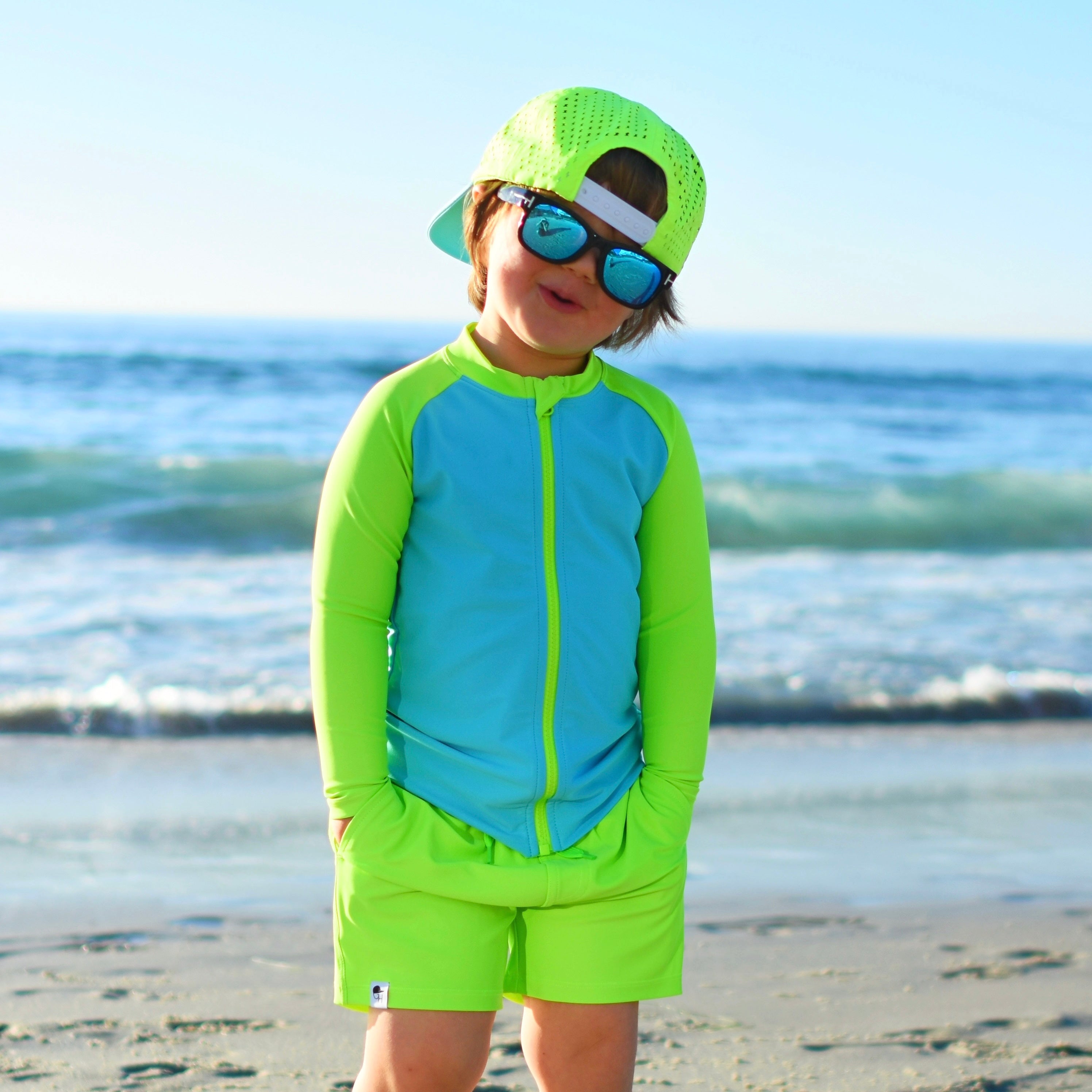 Neon Spotfast™ Color Block Zip Swim Shirt