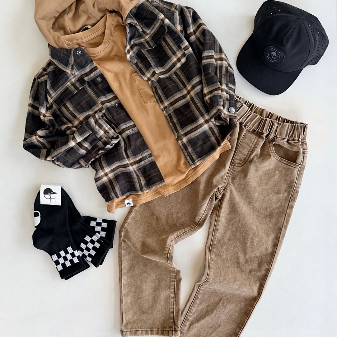 Khaki Acid Wash Relaxed Denim Jeans
