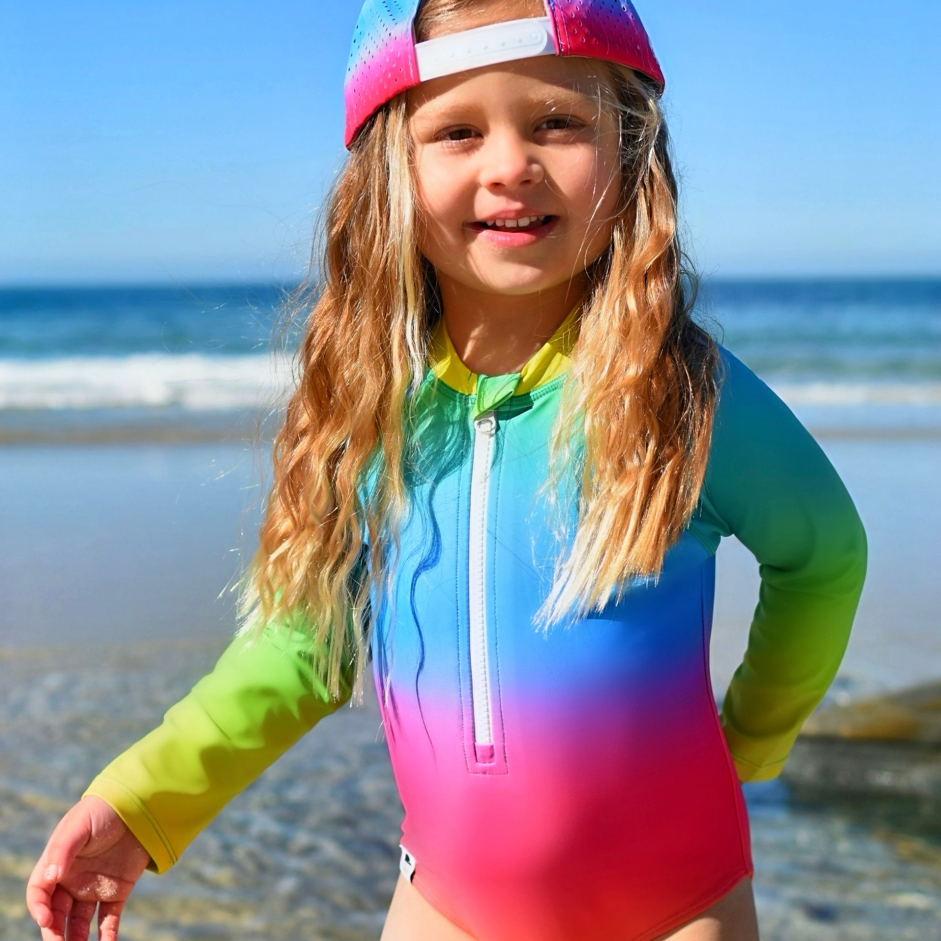 Girls Neon Spotfast™ Zip Swim Suit