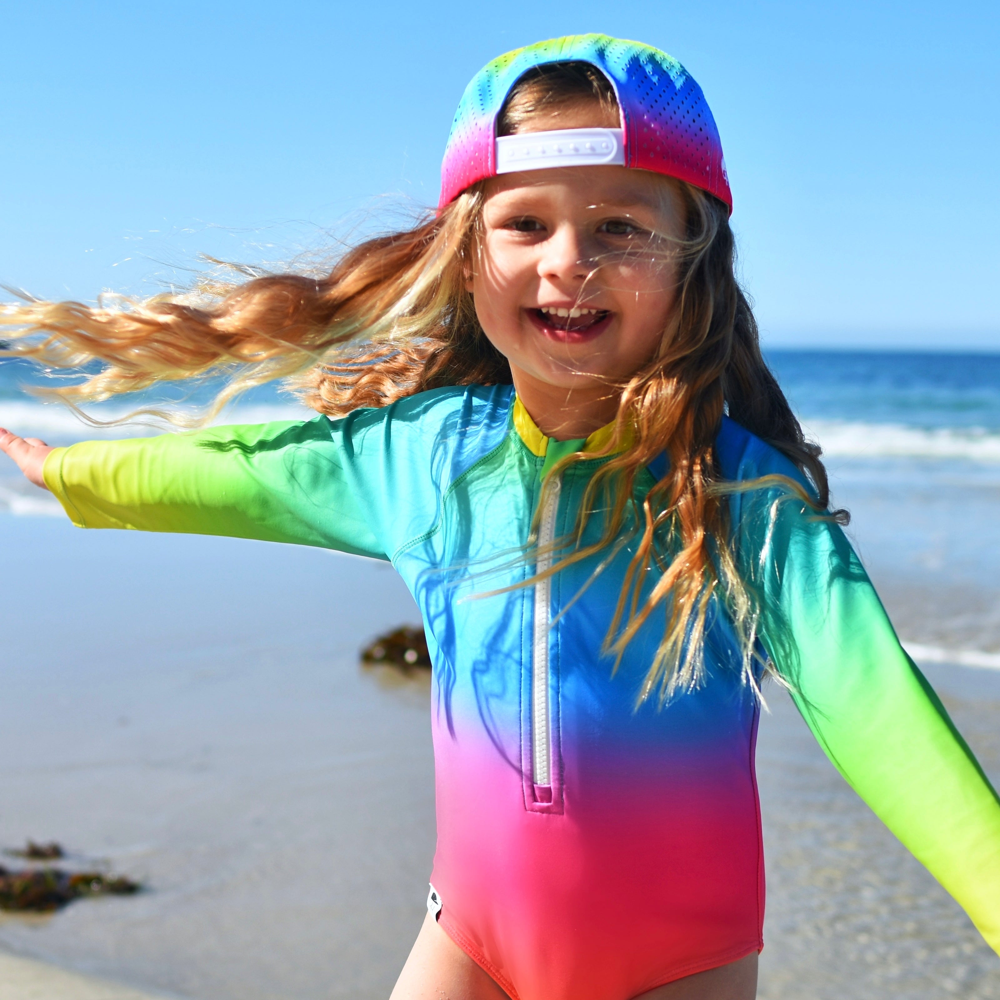 Girls Neon Spotfast™ Zip Swim Suit