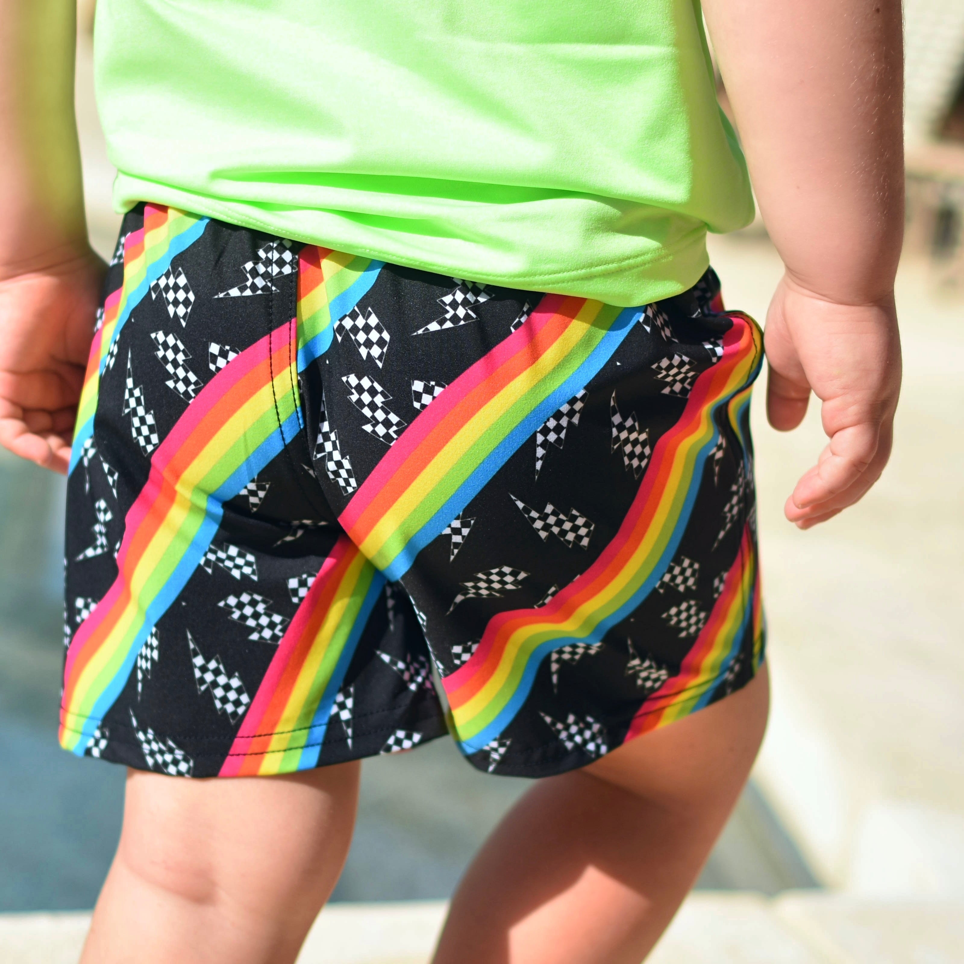 Rainbow Bolt Neon Spotfast™ Hybrid Swim Shorts