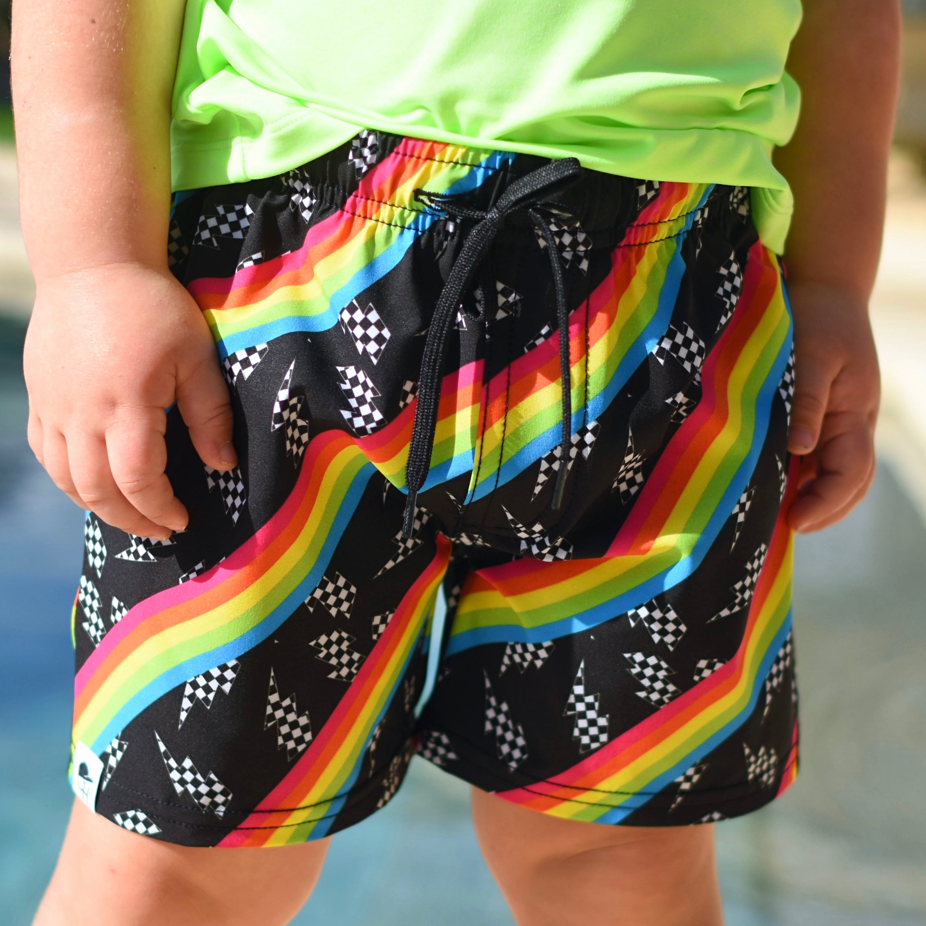 Rainbow Bolt Neon Spotfast™ Hybrid Swim Shorts