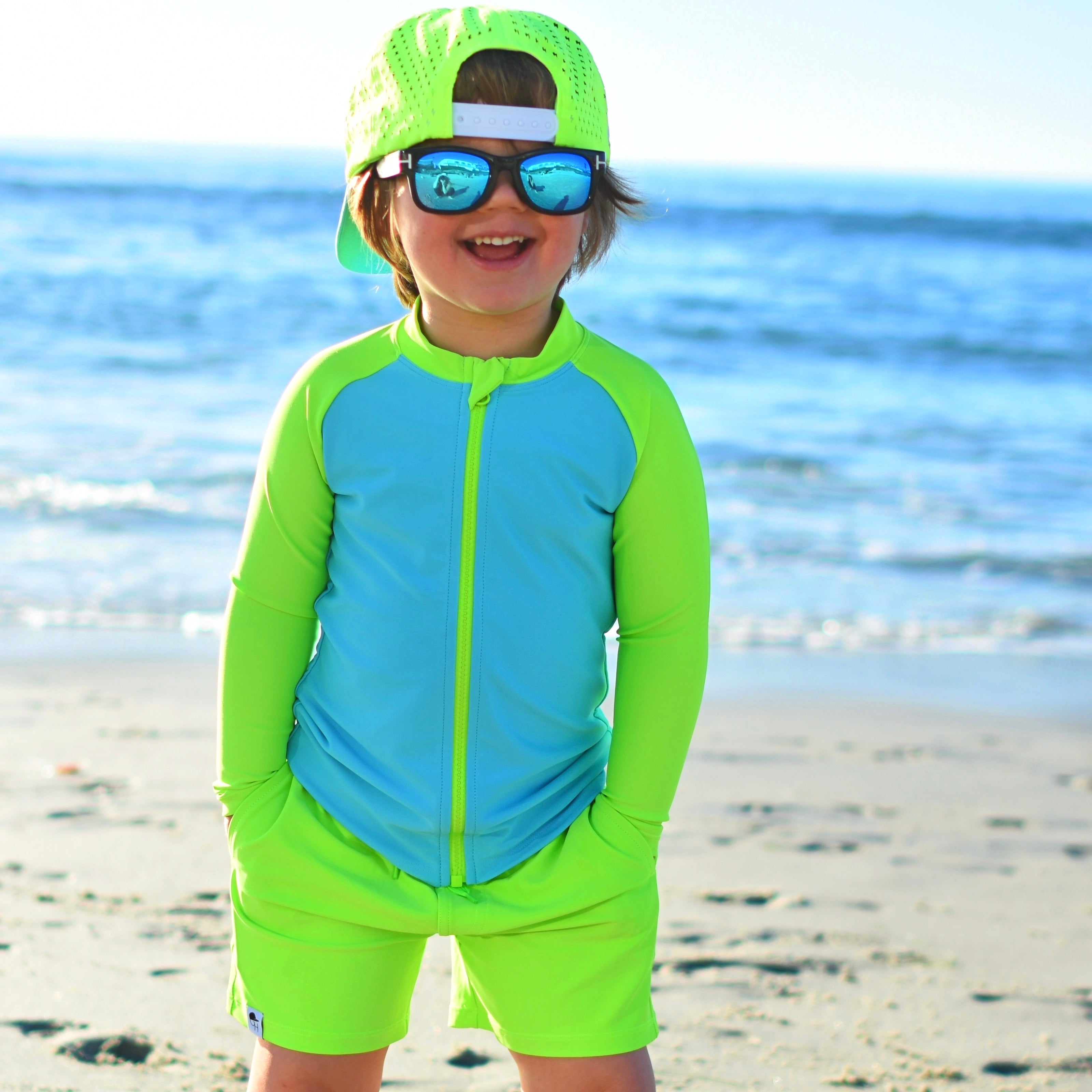 Neon Spotfast™ Color Block Zip Swim Shirt