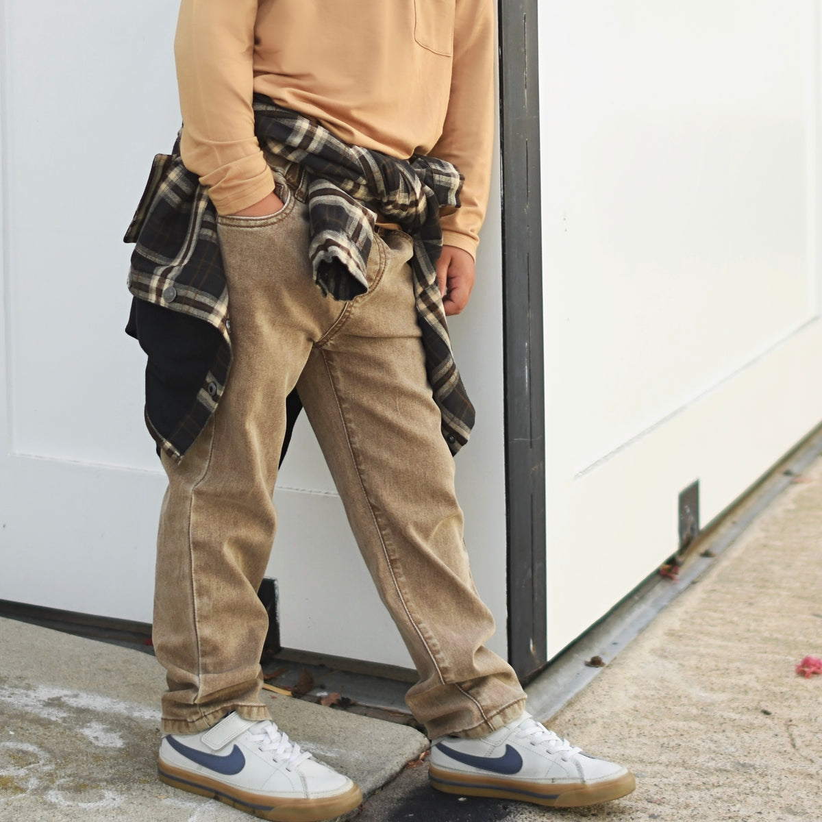 Khaki Acid Wash Relaxed Denim Jeans