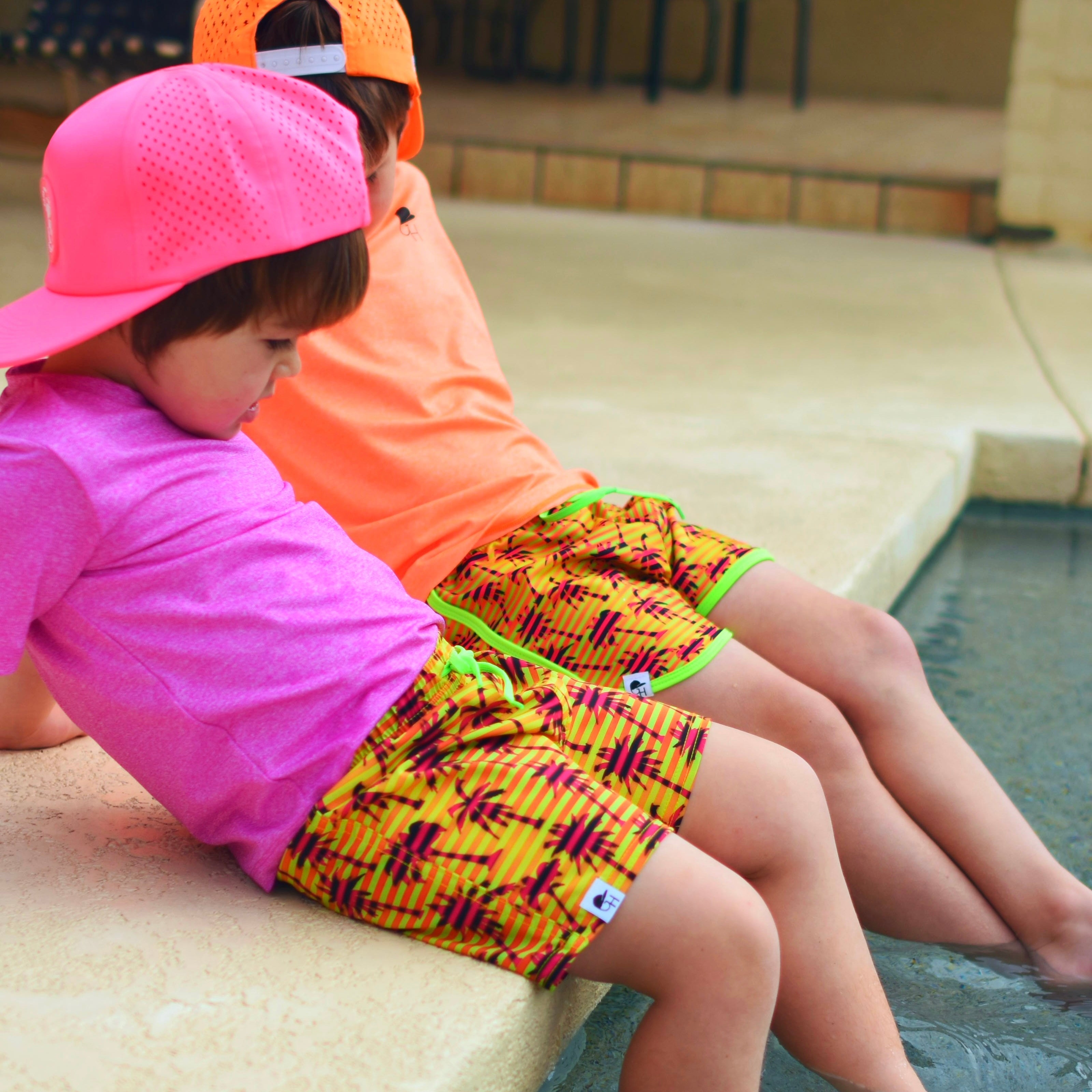 Neon Stripe Palm Spotfast™ Track Swim Shorts