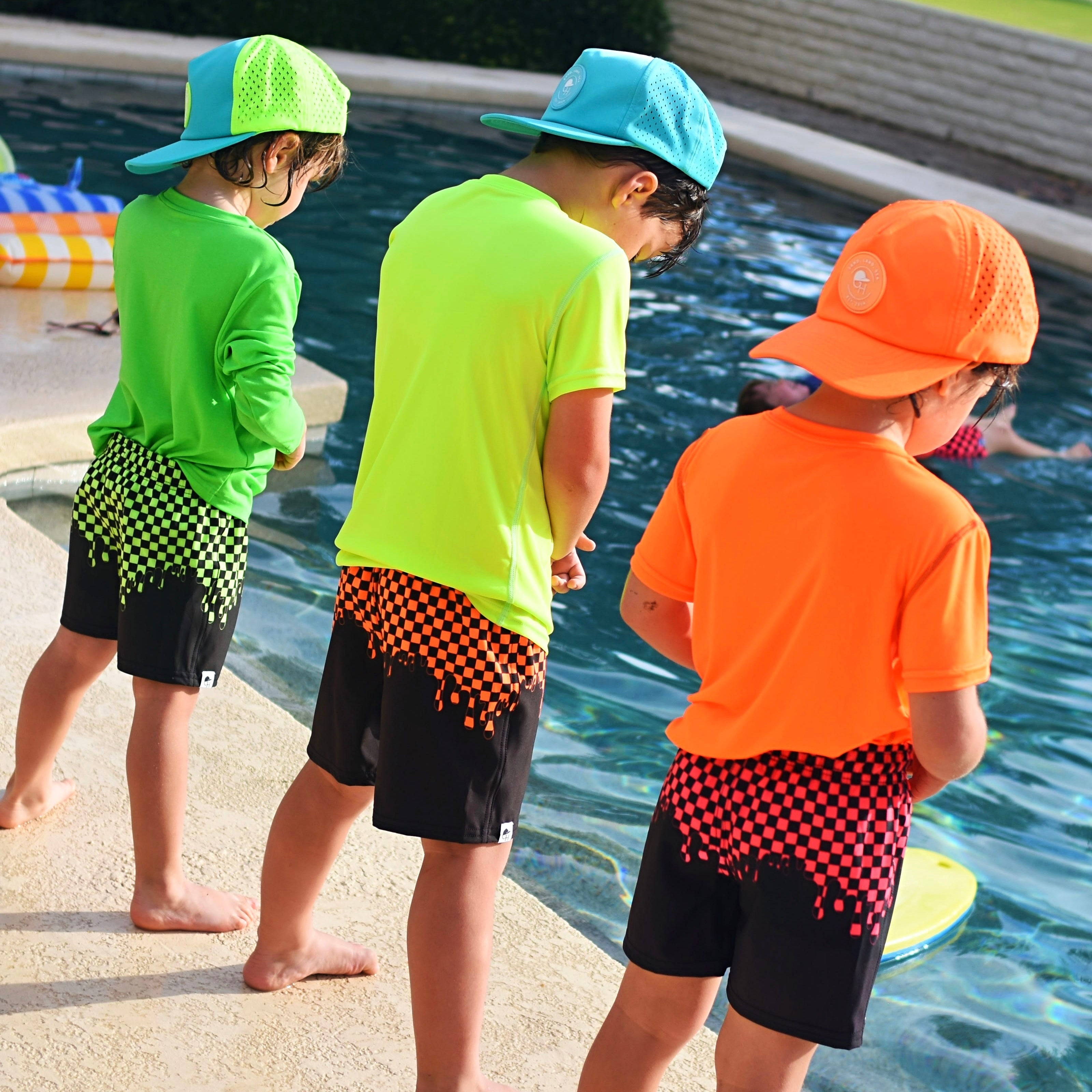 Neon Drip Check Spotfast™ Hybrid Swim Shorts