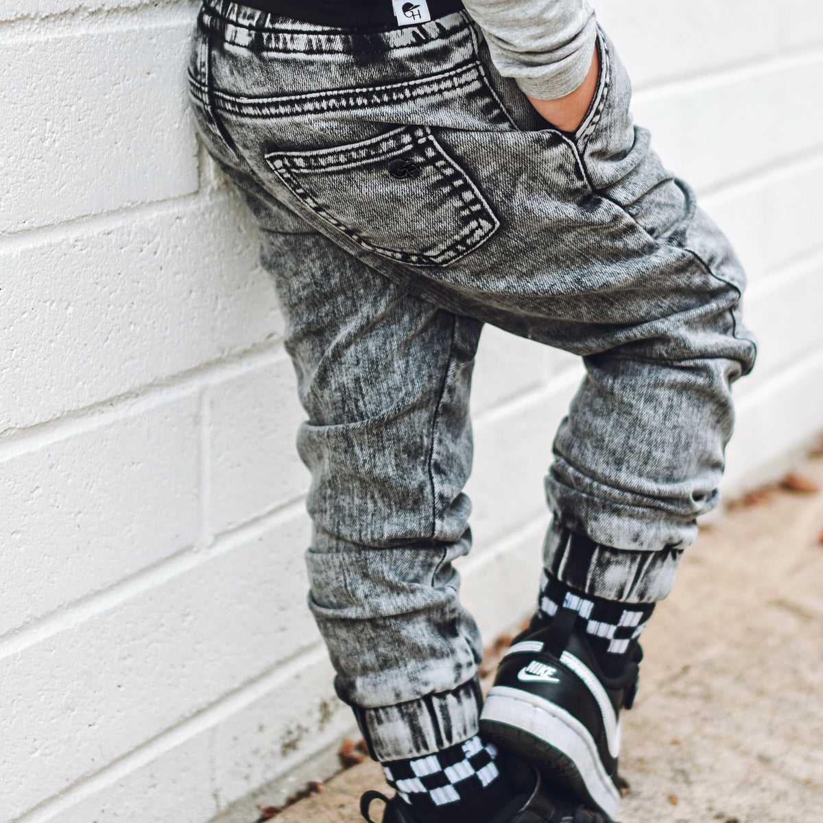 Acid Wash Denim Jogger Pants