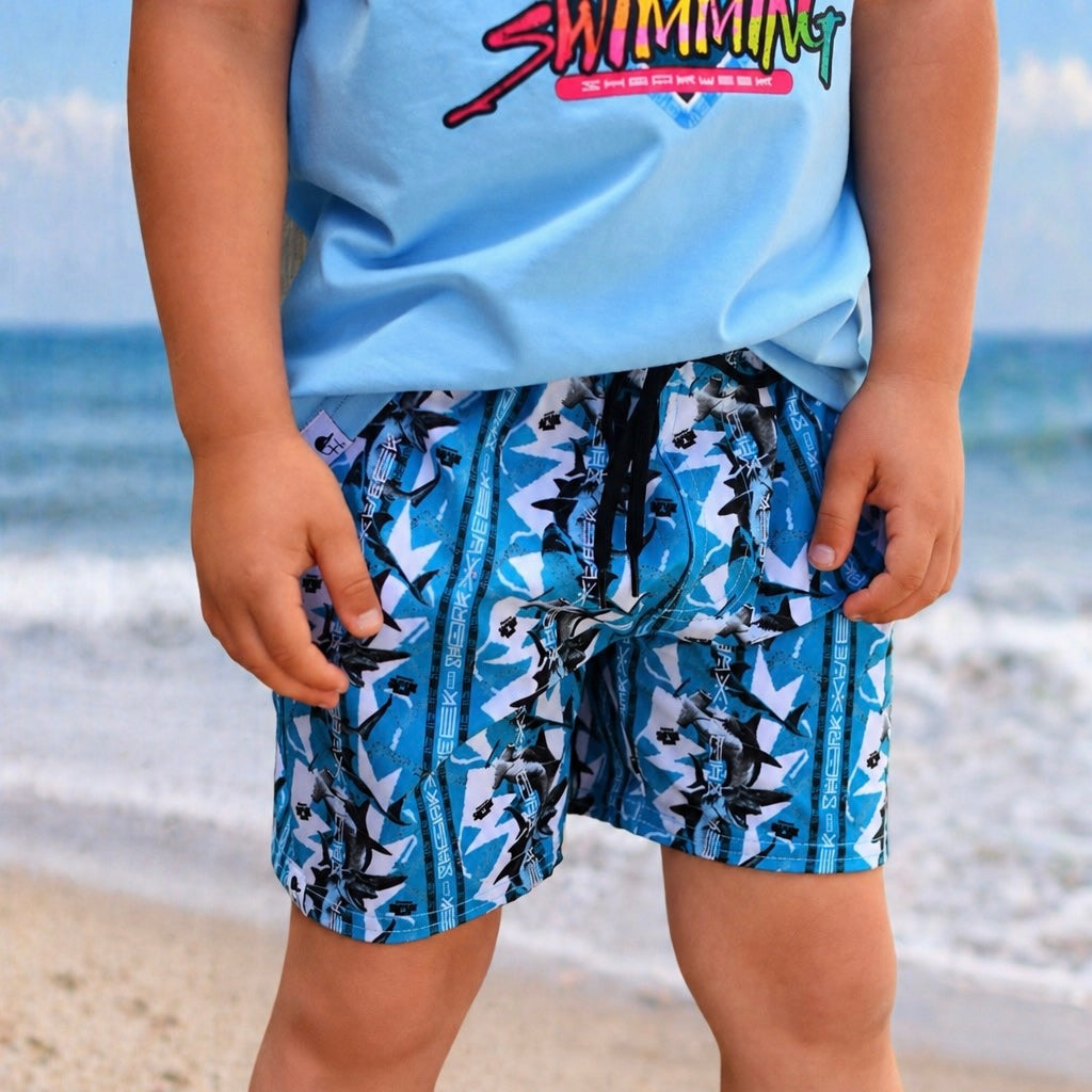 Shark Week Blue Stripe Hybrid Swim Shorts