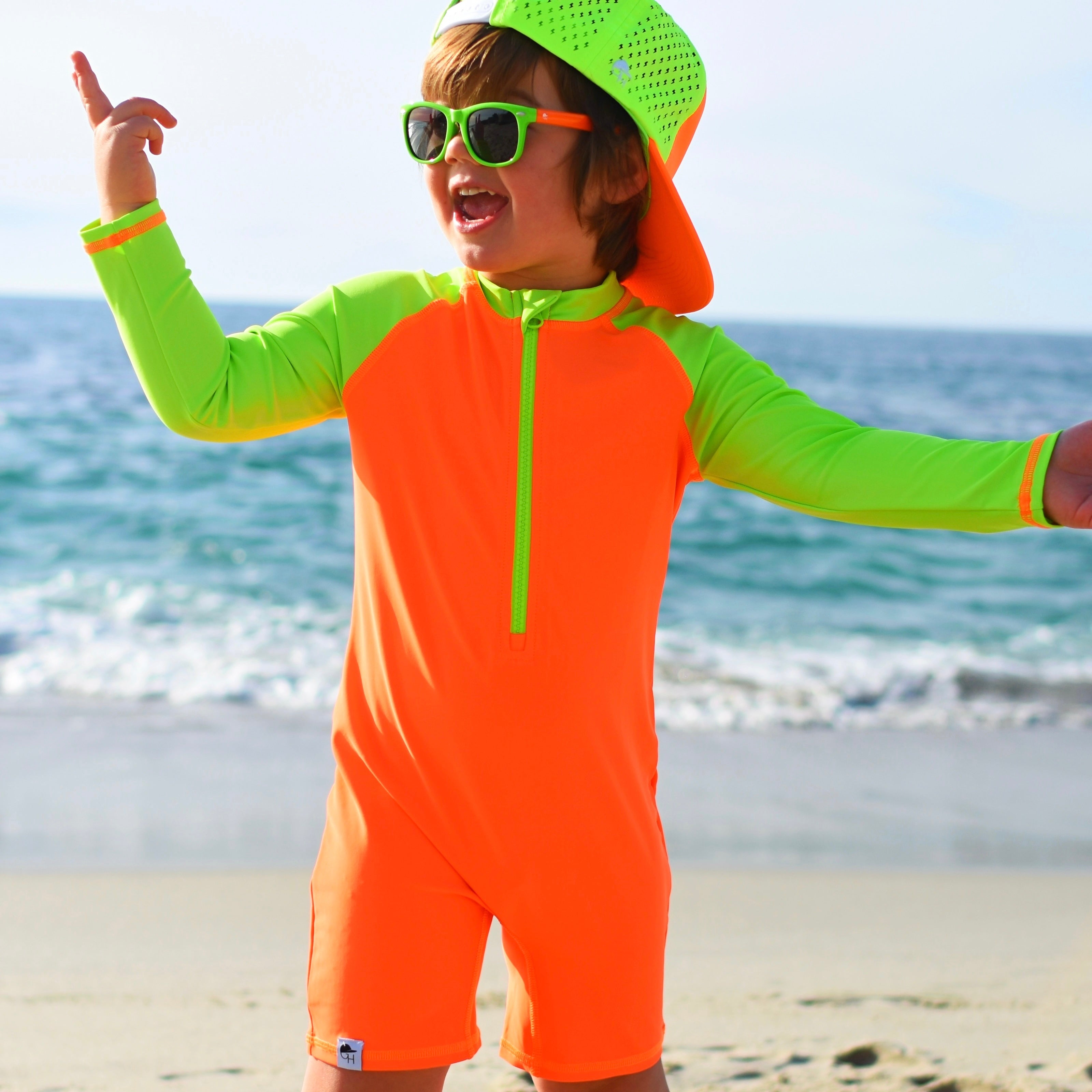 Neon Spotfast™ Color Block Long Sleeve Sunsuit