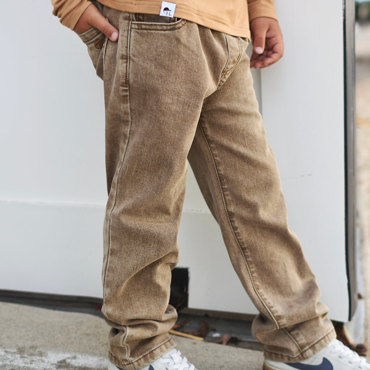 Khaki Acid Wash Relaxed Denim Jeans