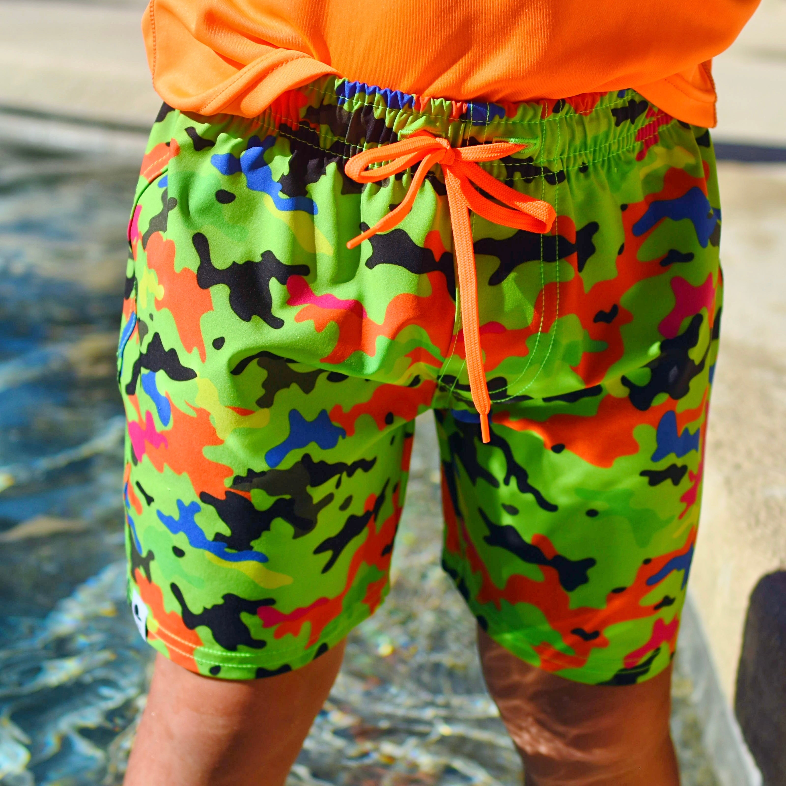 Green Neon Camo Spotfast™ Hybrid Swim Shorts | Boys Swim Shorts